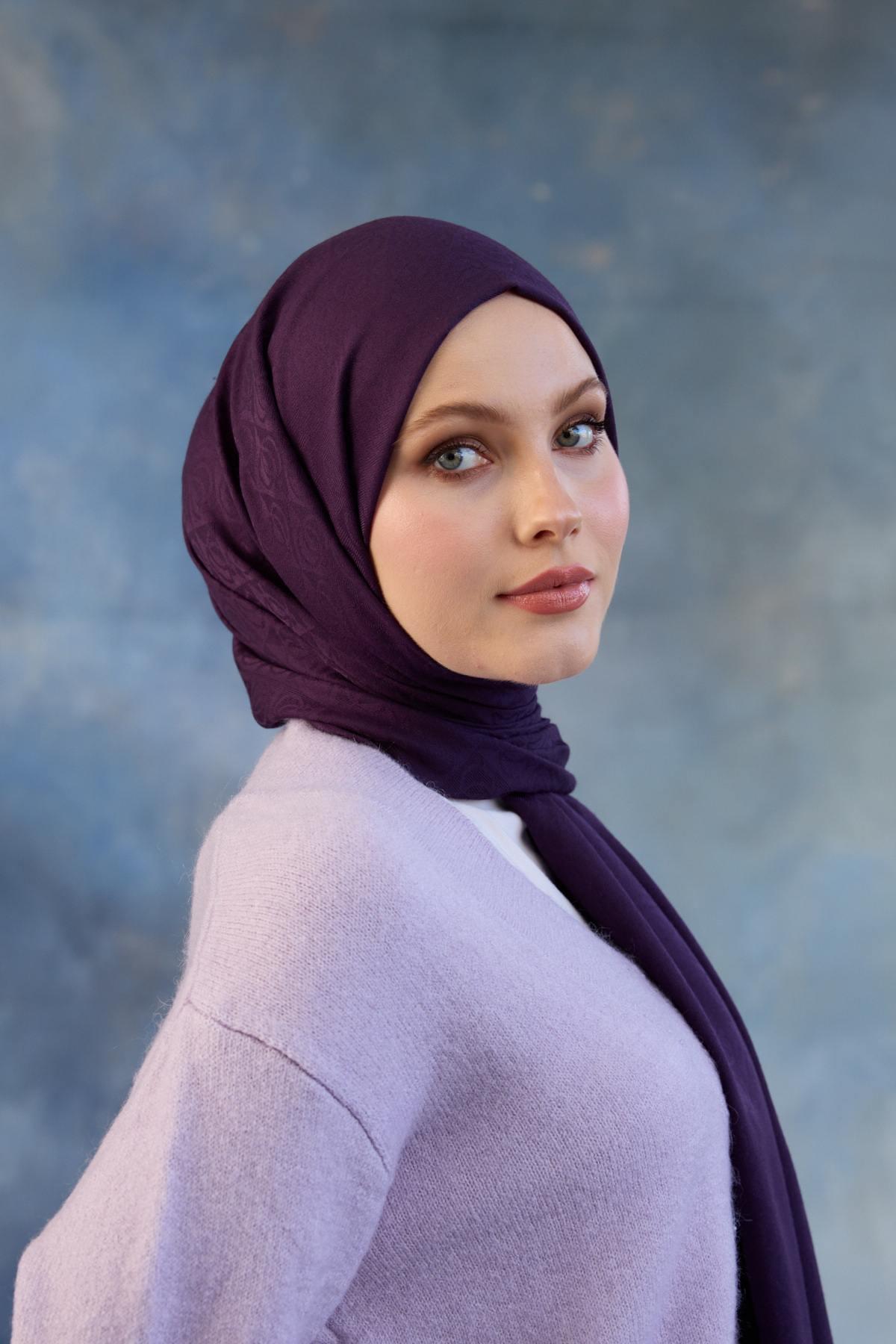 Logo Desen Pamuk Jakar Şal Mor 8008-13