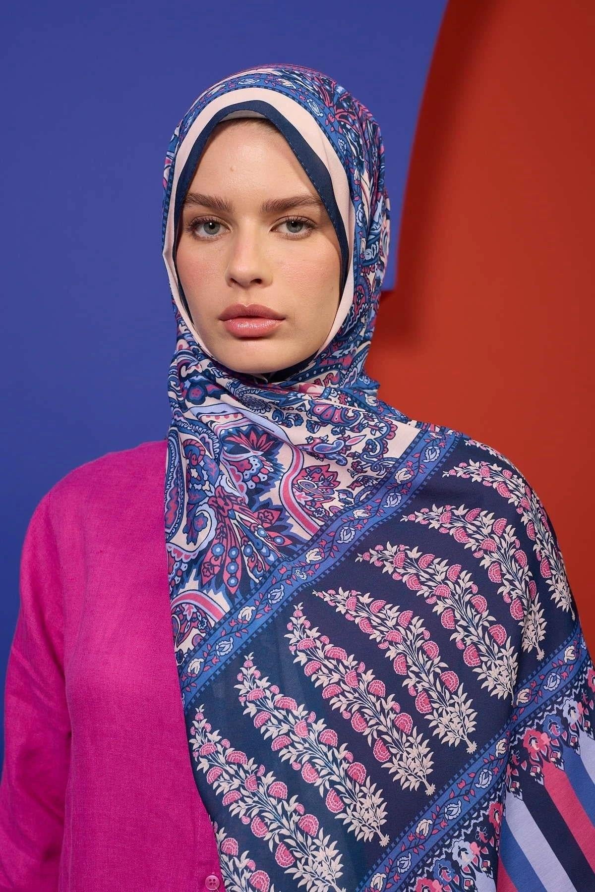 Marrakech Koleksiyon Soft Şal Gece Mavi Pembe 3049-10