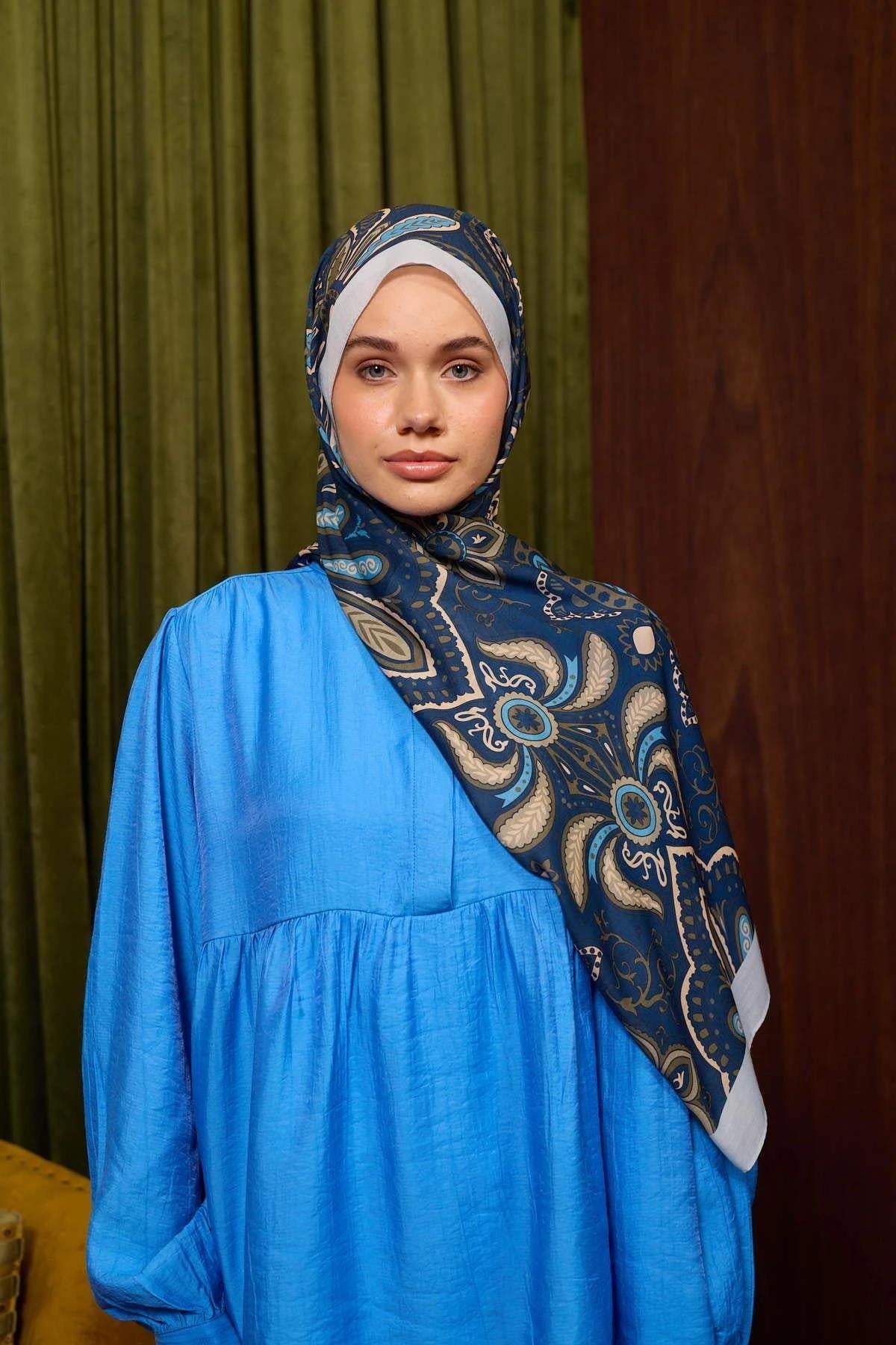 Marrakech Koleksiyon Soft Şal Gece Mavi Gri 3048-08