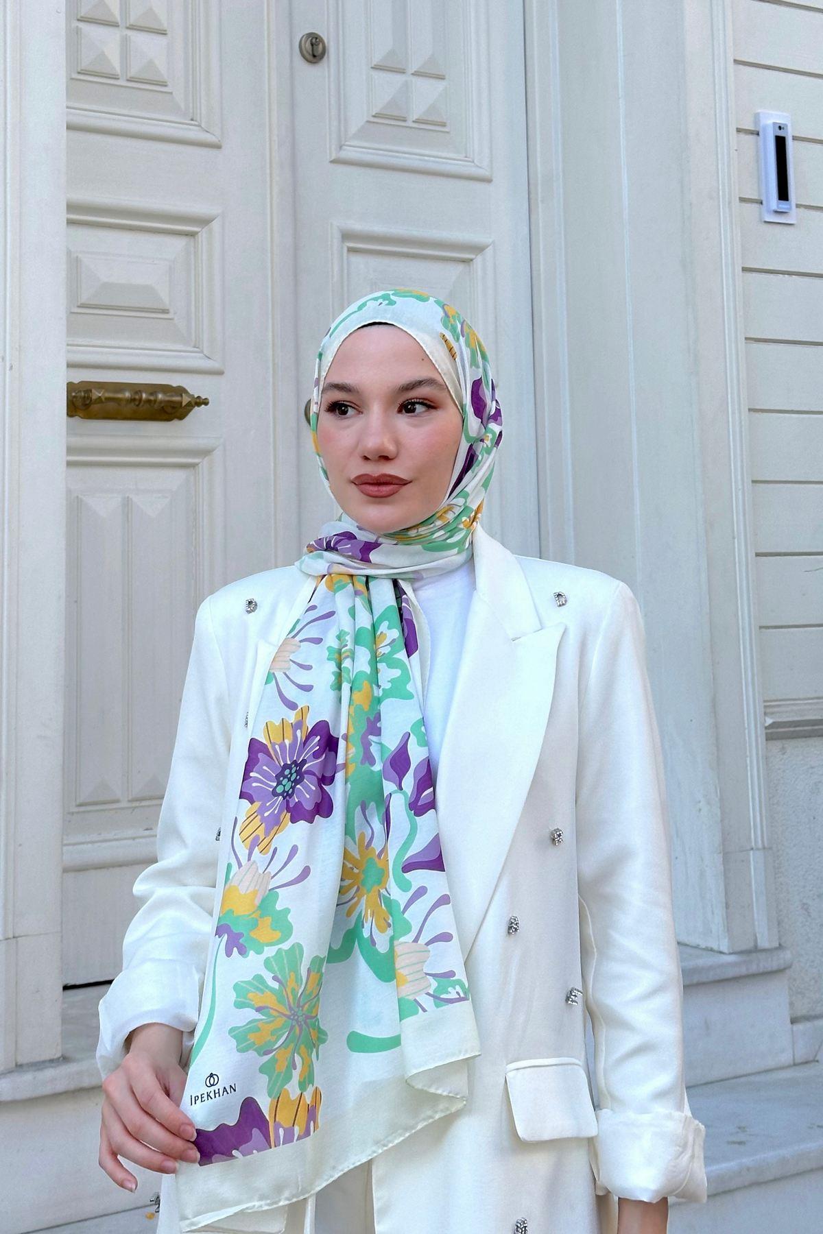 Nature Frezya Soft Şal Beyaz Mor 3038-09