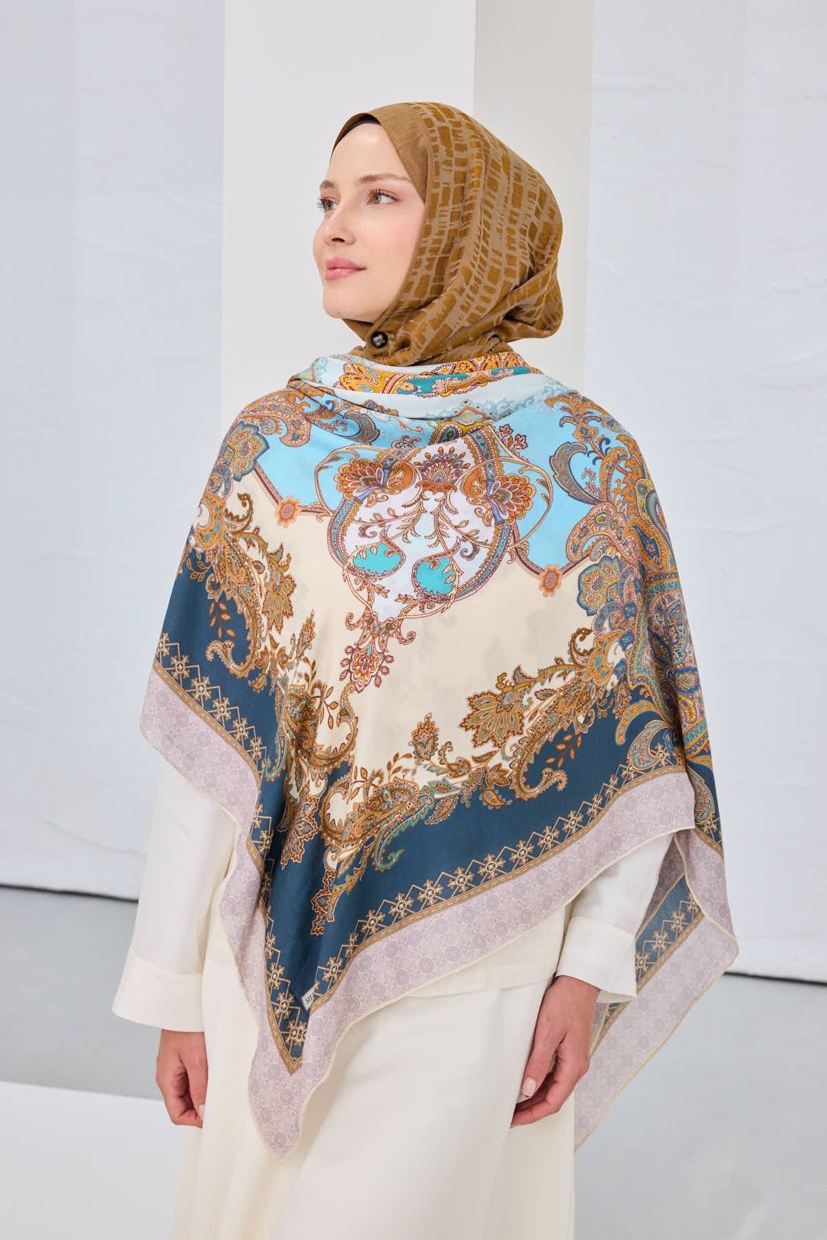 Omuz Şalı Ottoman Design Petrol Mavisi