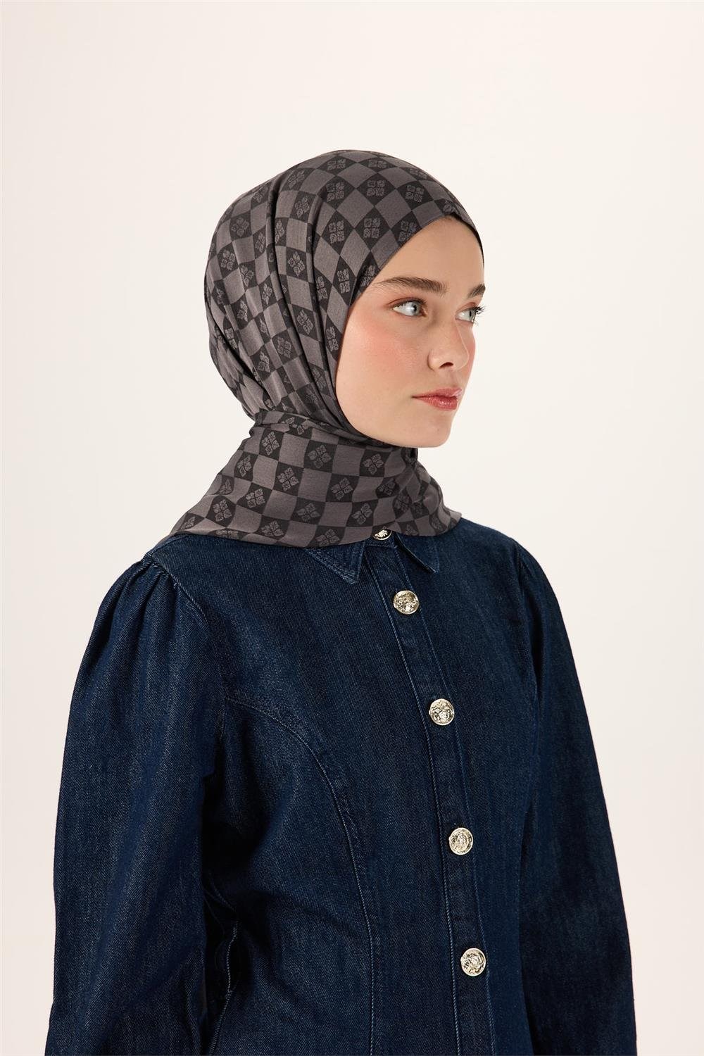Pamuk Polyester Liva Şal Füme Desenli Tok Duruşlu 90X200