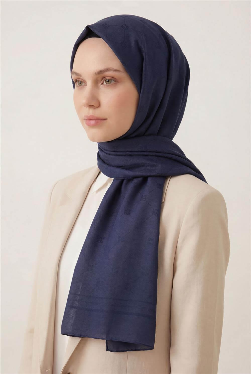 Pamuk Polyester Liva Şal Lacivert Nefes Alan Dokulu 90x200