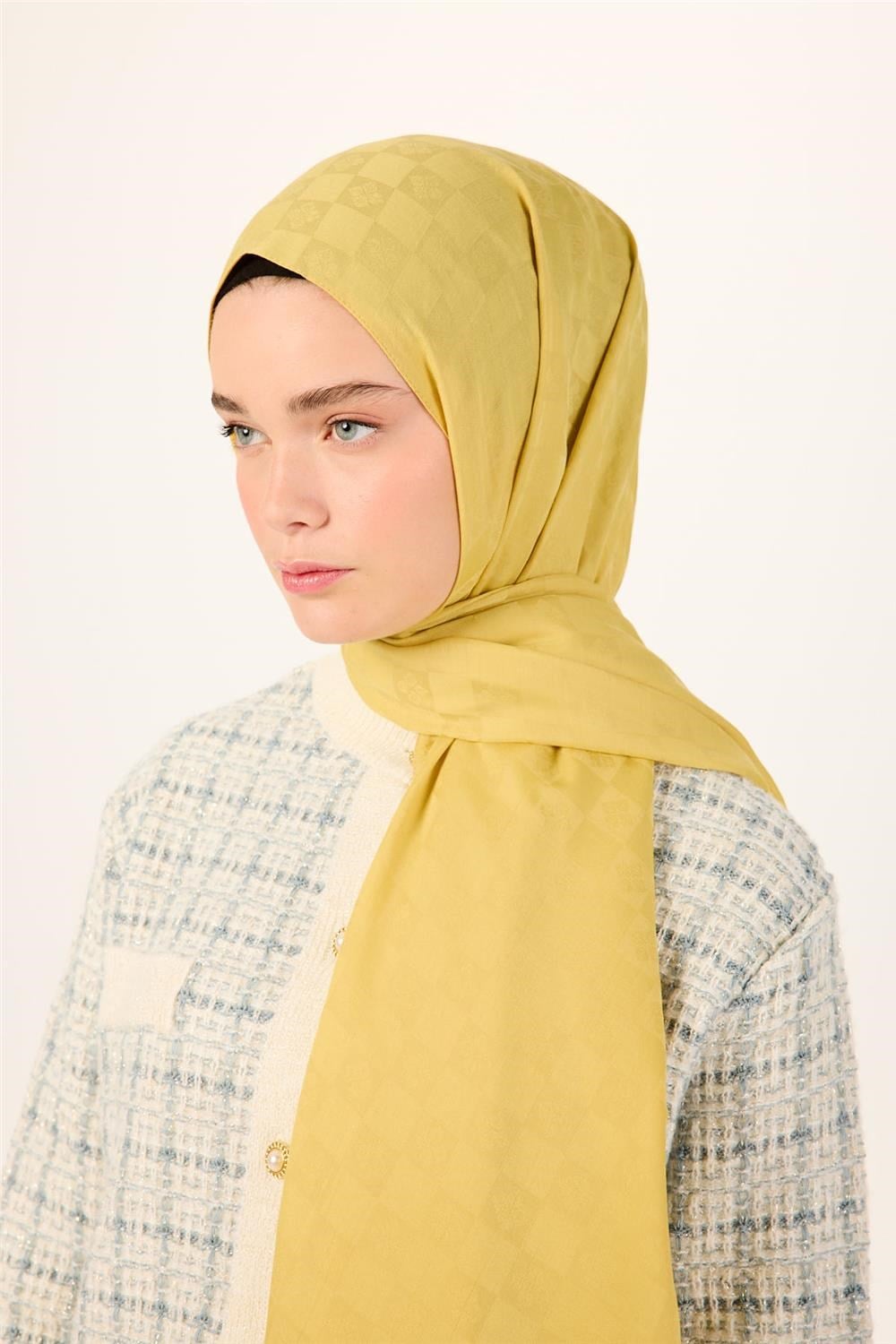 Pamuk Polyester Liva Şal Sarı Dokulu Nefes Alan 90X200