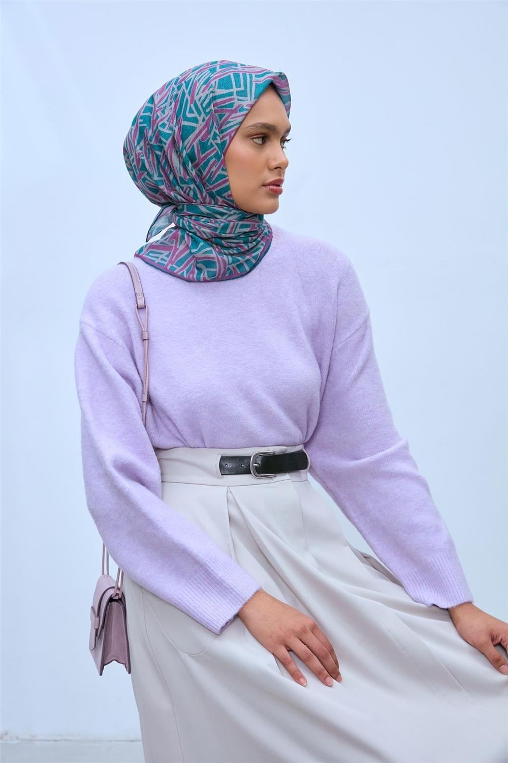 Pamuk Polyester Soft Eşarp Patina Geometrik Desen 90*90