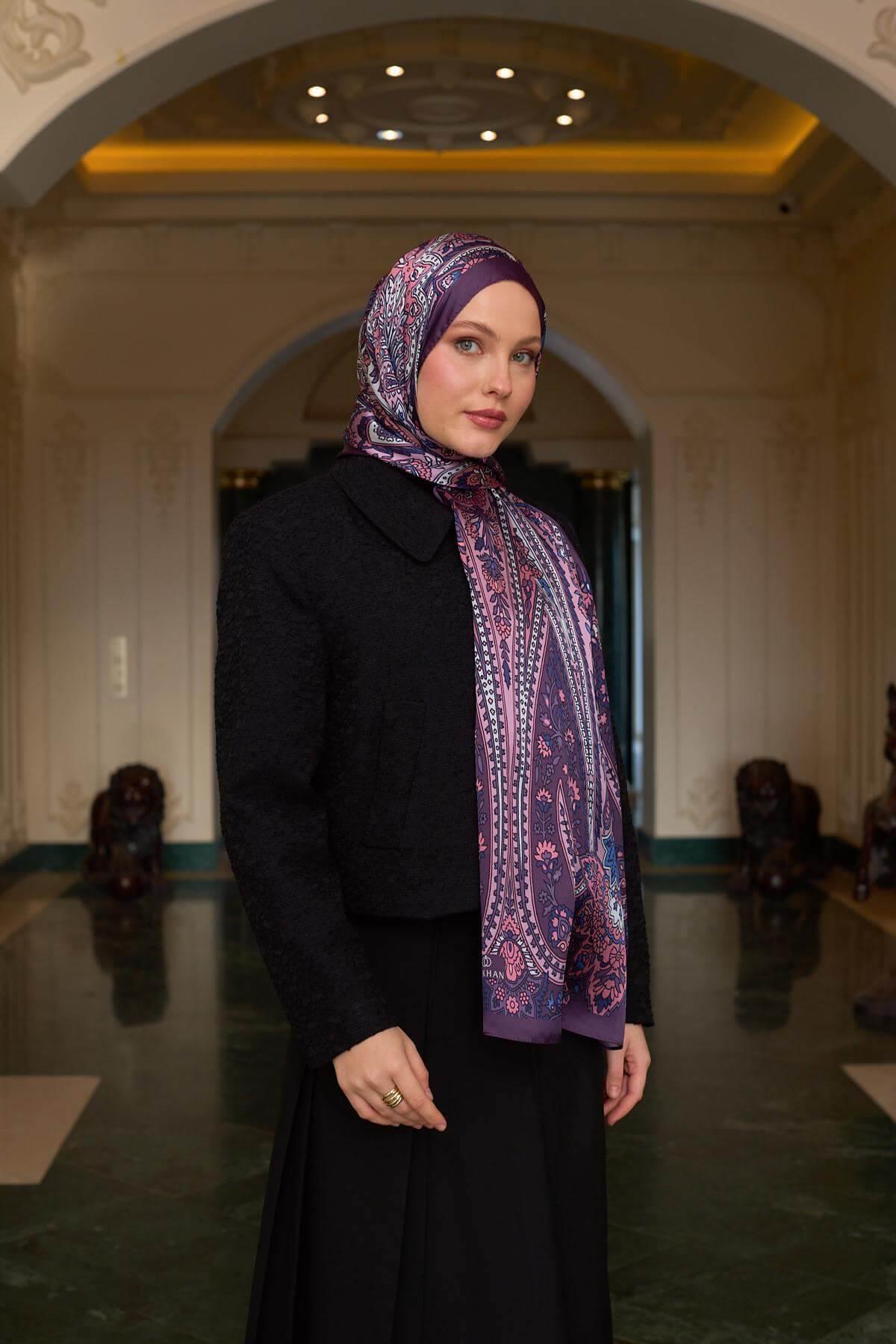 Patlıcan Mor Hint Vual Şal -  5009-15