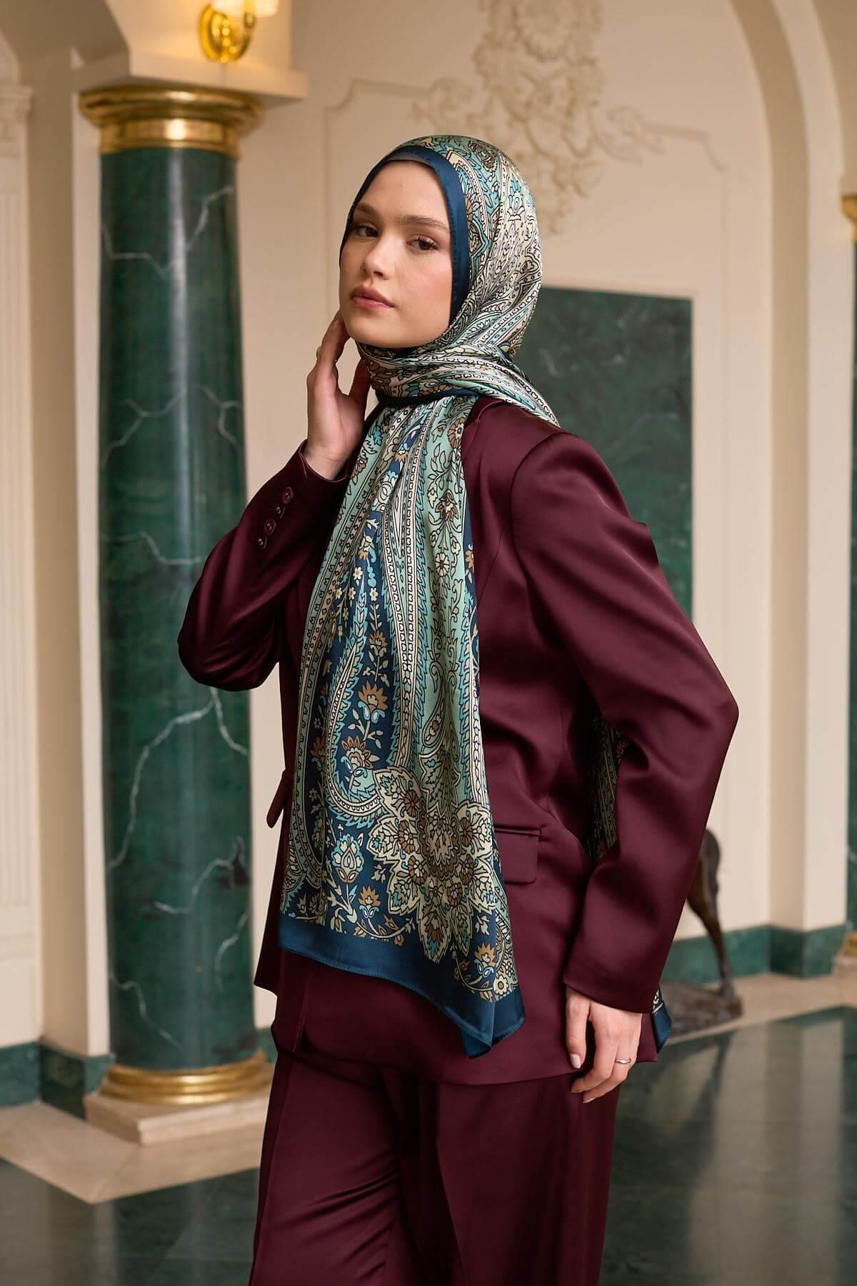 Petrol Yeşili Hint Vual Şal -  5009-26