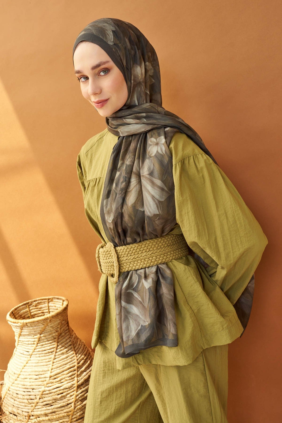Riva Şal Tencel Wild Flower Koyu Yeşil