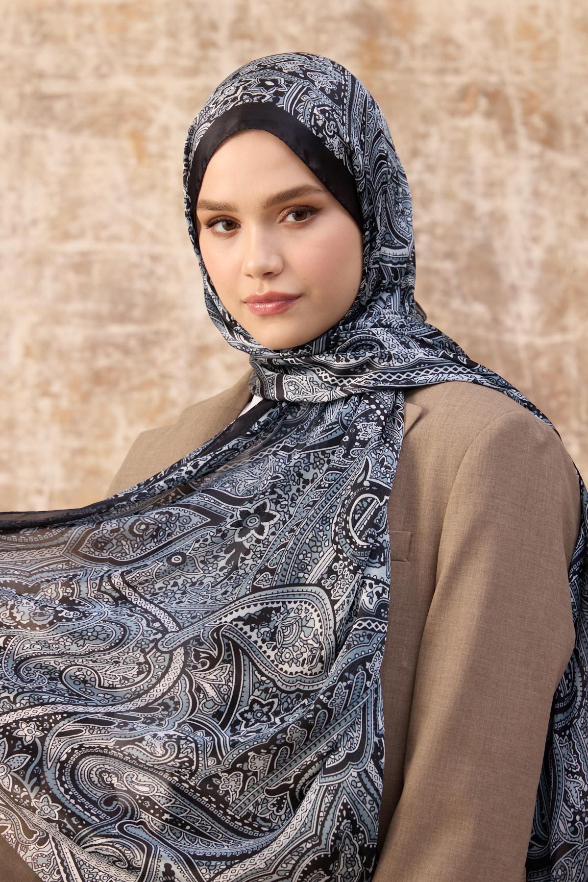 Siyah Hint Vual Şal -  5003-10