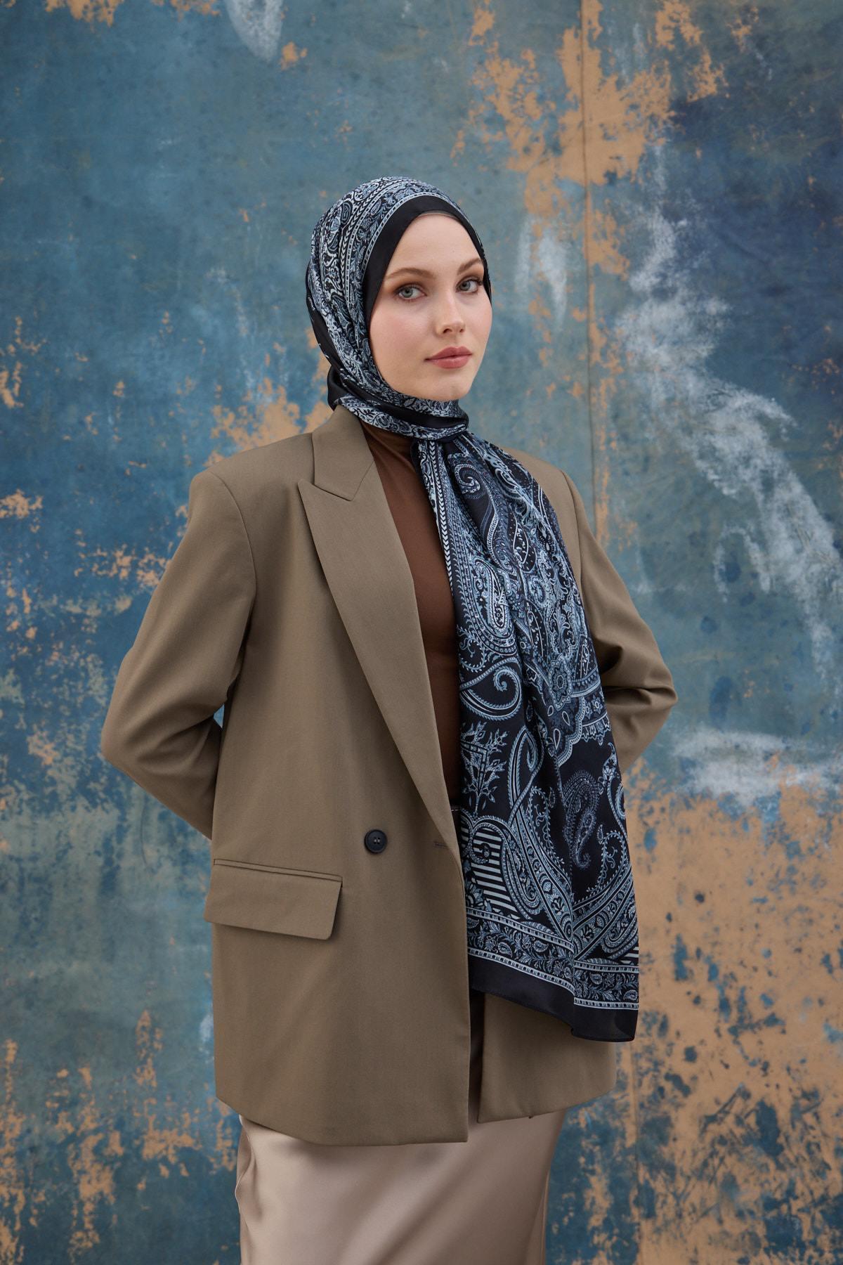 Siyah Hint Vual Şal -  5008-06