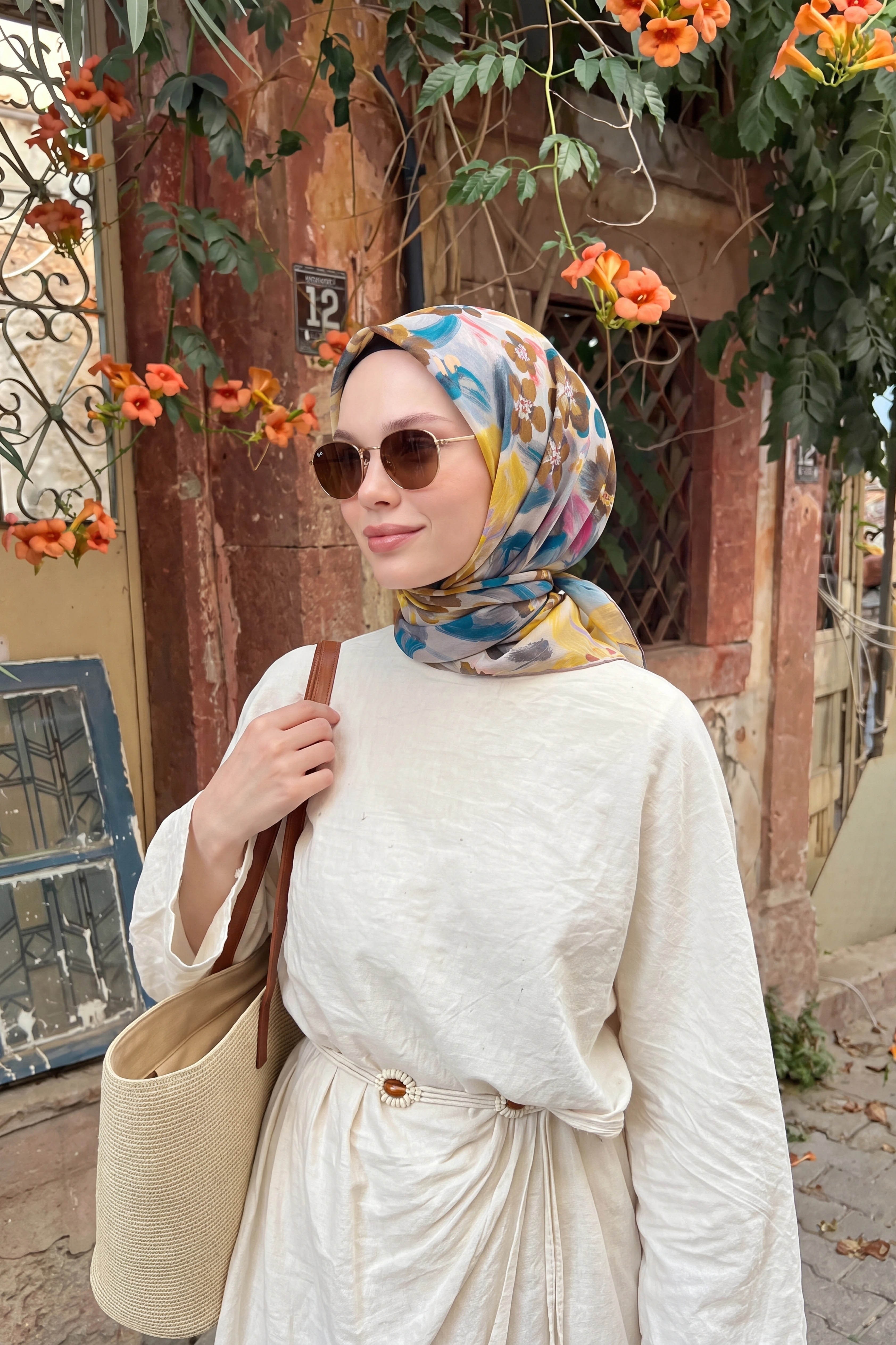 Soft Eşarp Flower Hardal