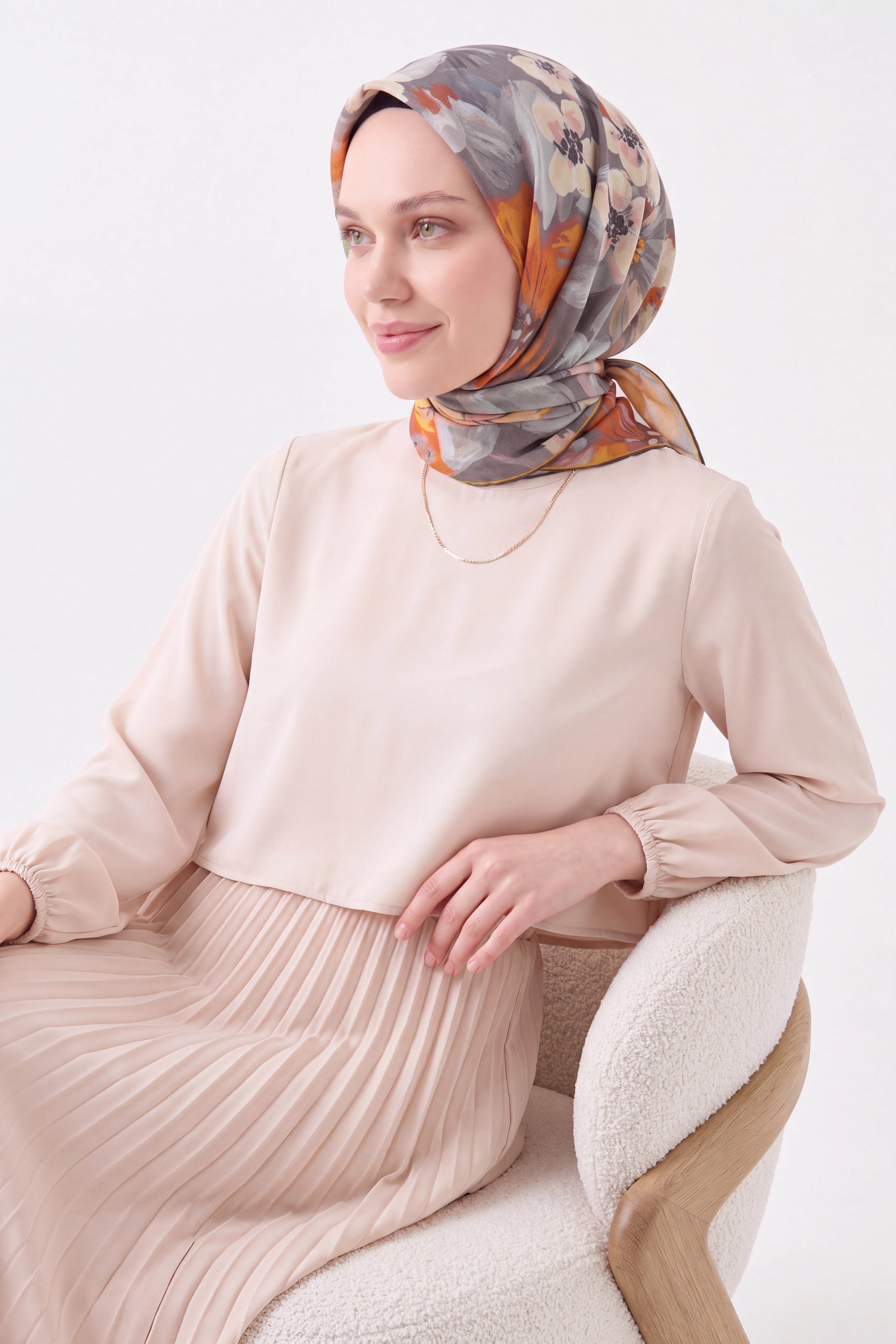 Soft Eşarp Flower Koyu Turuncu