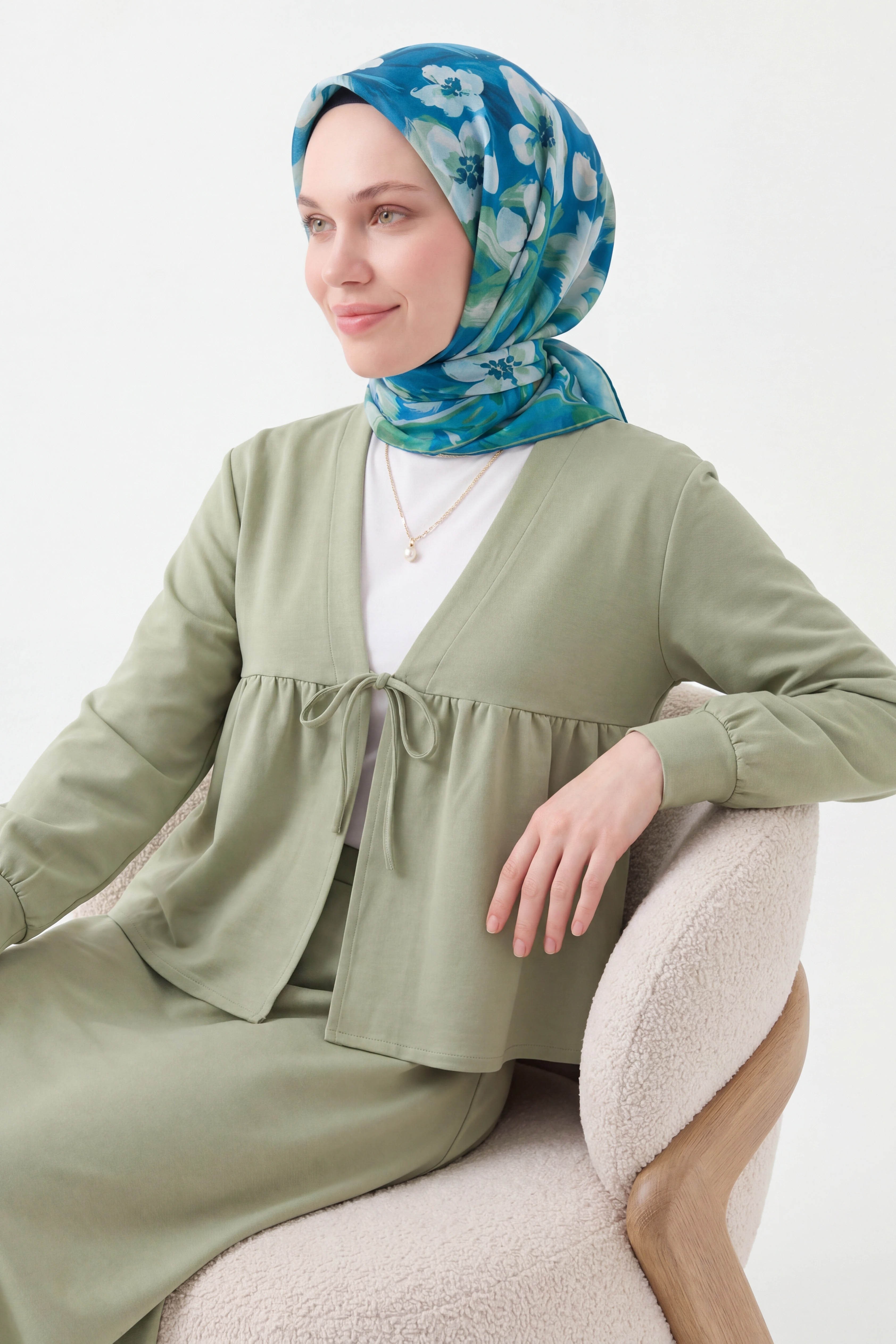 Soft Eşarp Flower Petrol Mavisi