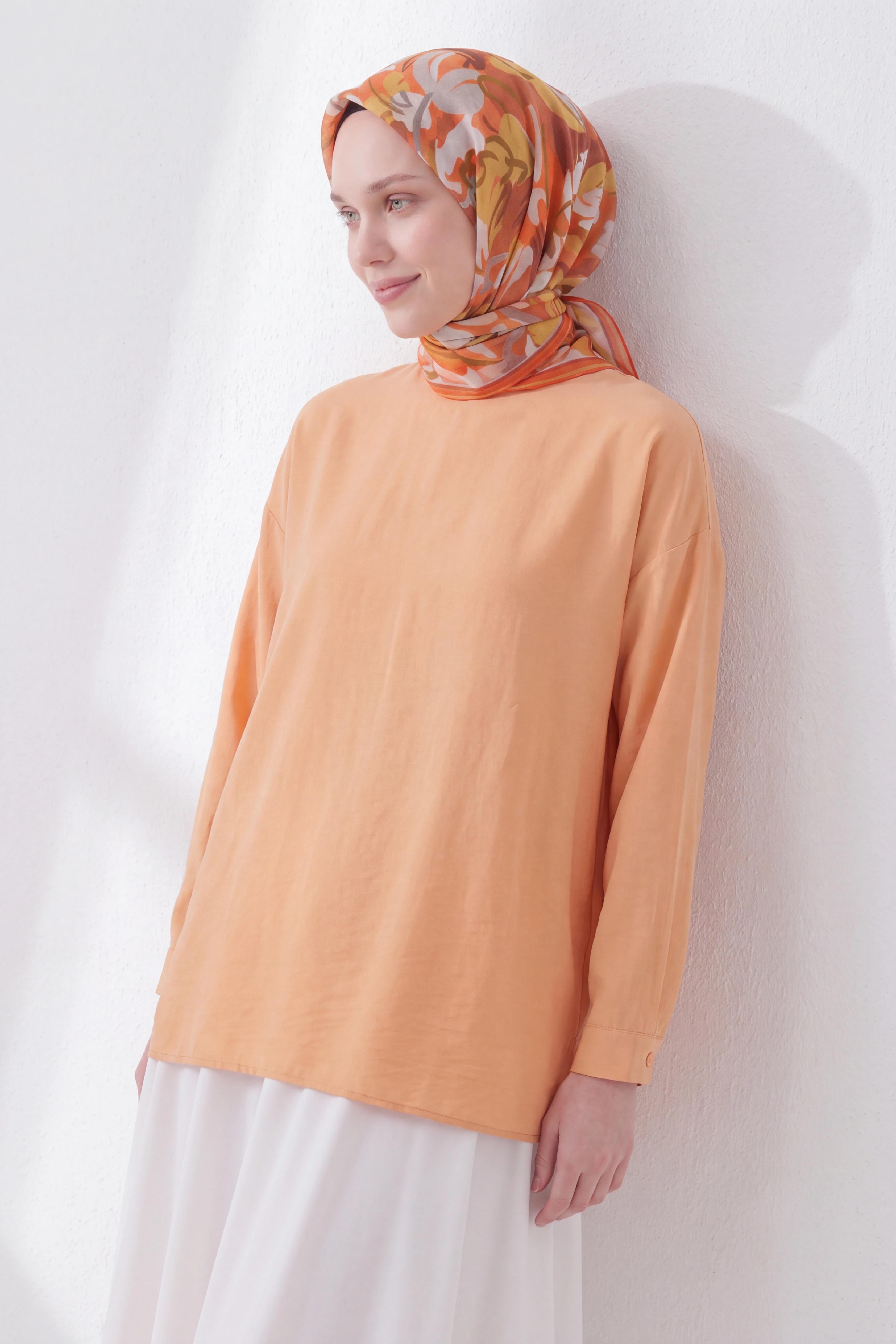 Soft Eşarp Painterly Floral Koyu Turuncu