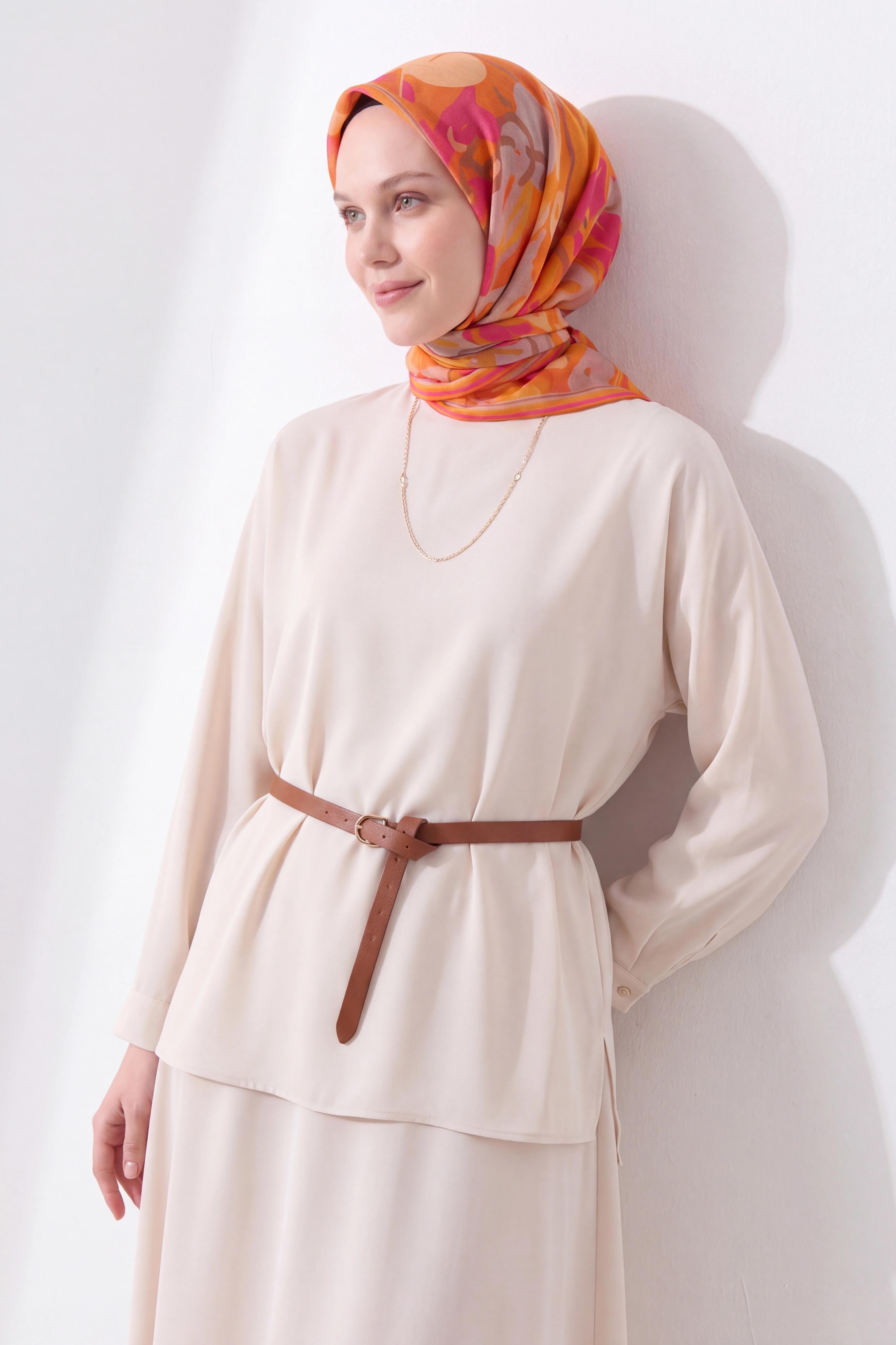 Soft Eşarp Painterly Floral Turuncu