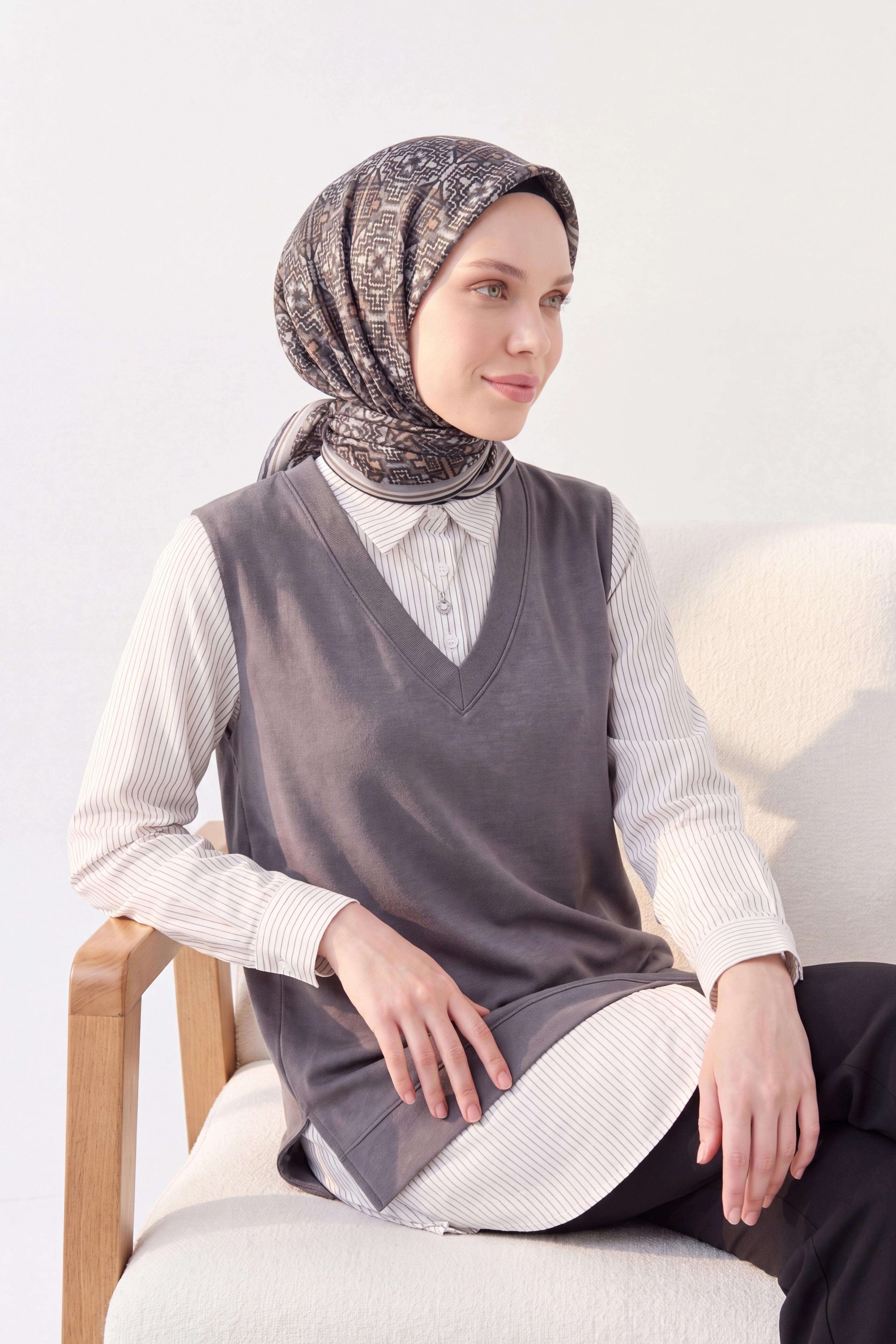 Soft Eşarp Pixel Ethnic Siyah