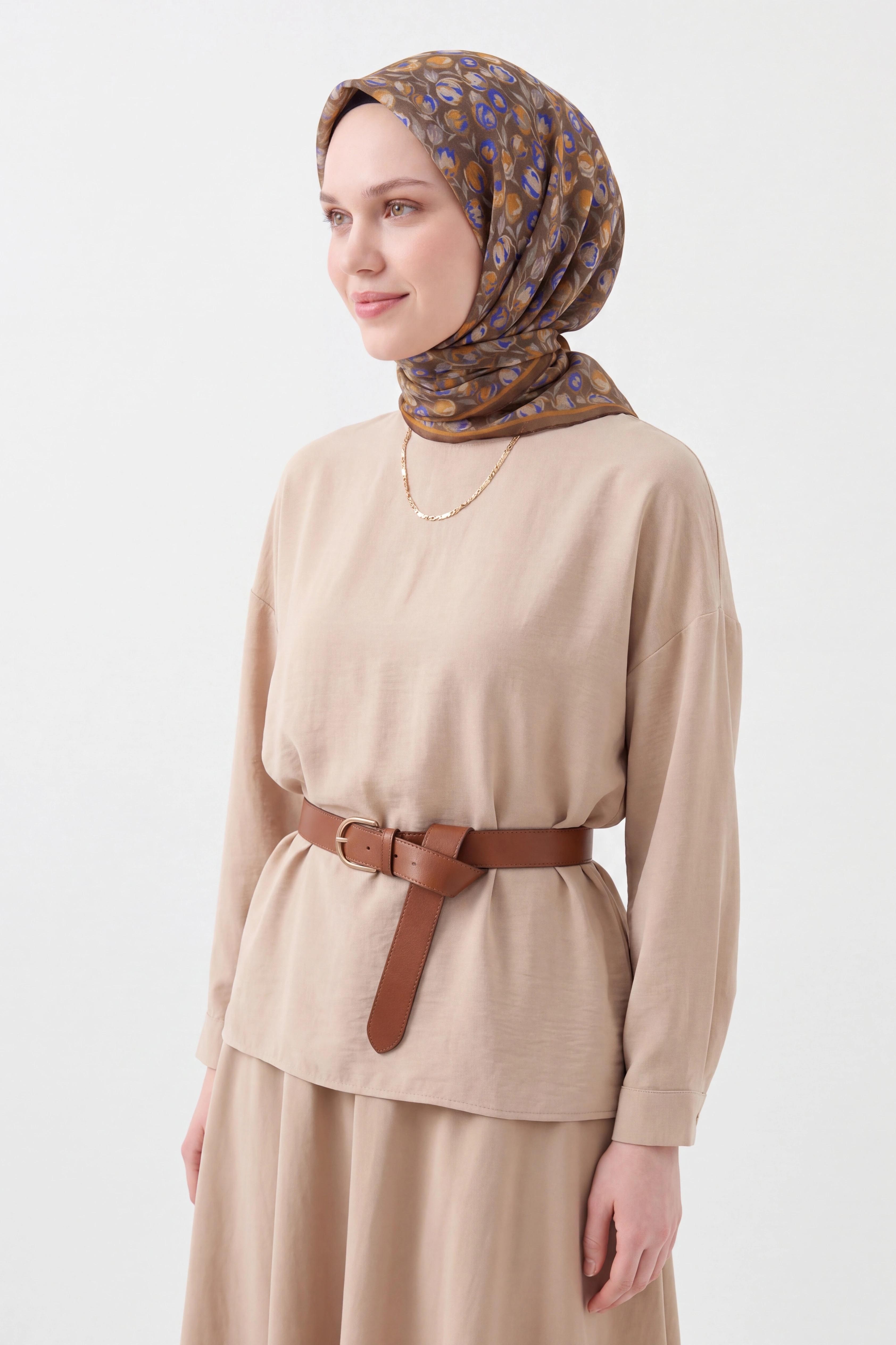 Soft Eşarp Vintage Floral Taba