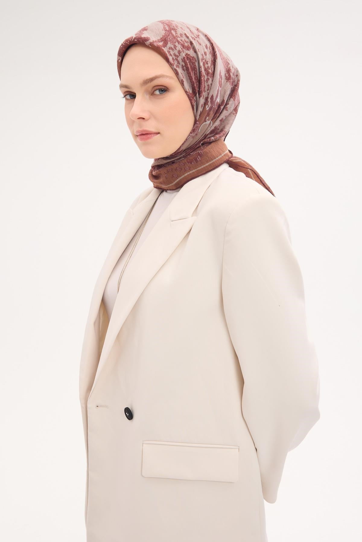 Tencel Monare Eşarp Şal Desen Tarçın 90x90