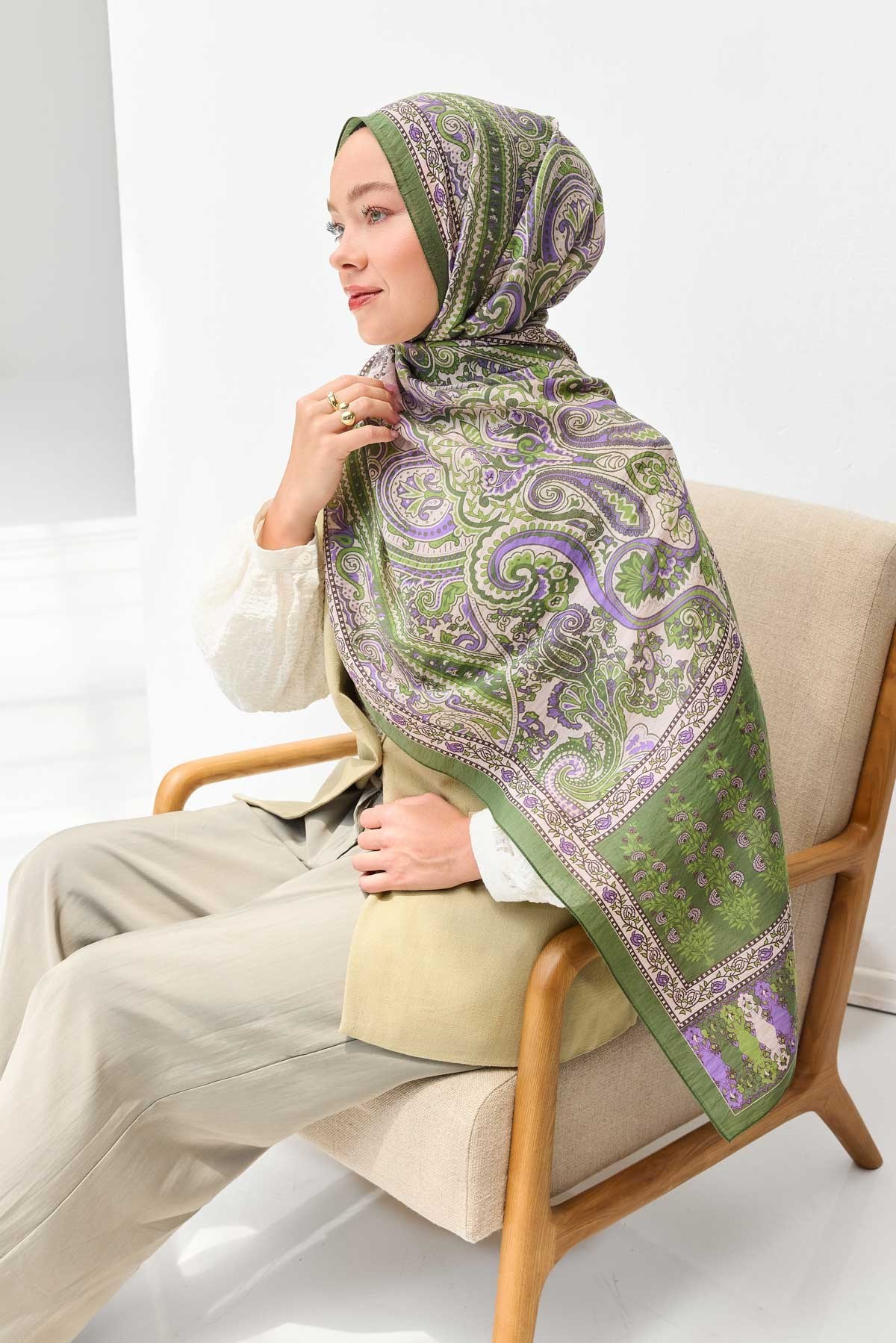 Tencel Monare Şal Bohem Yeşil