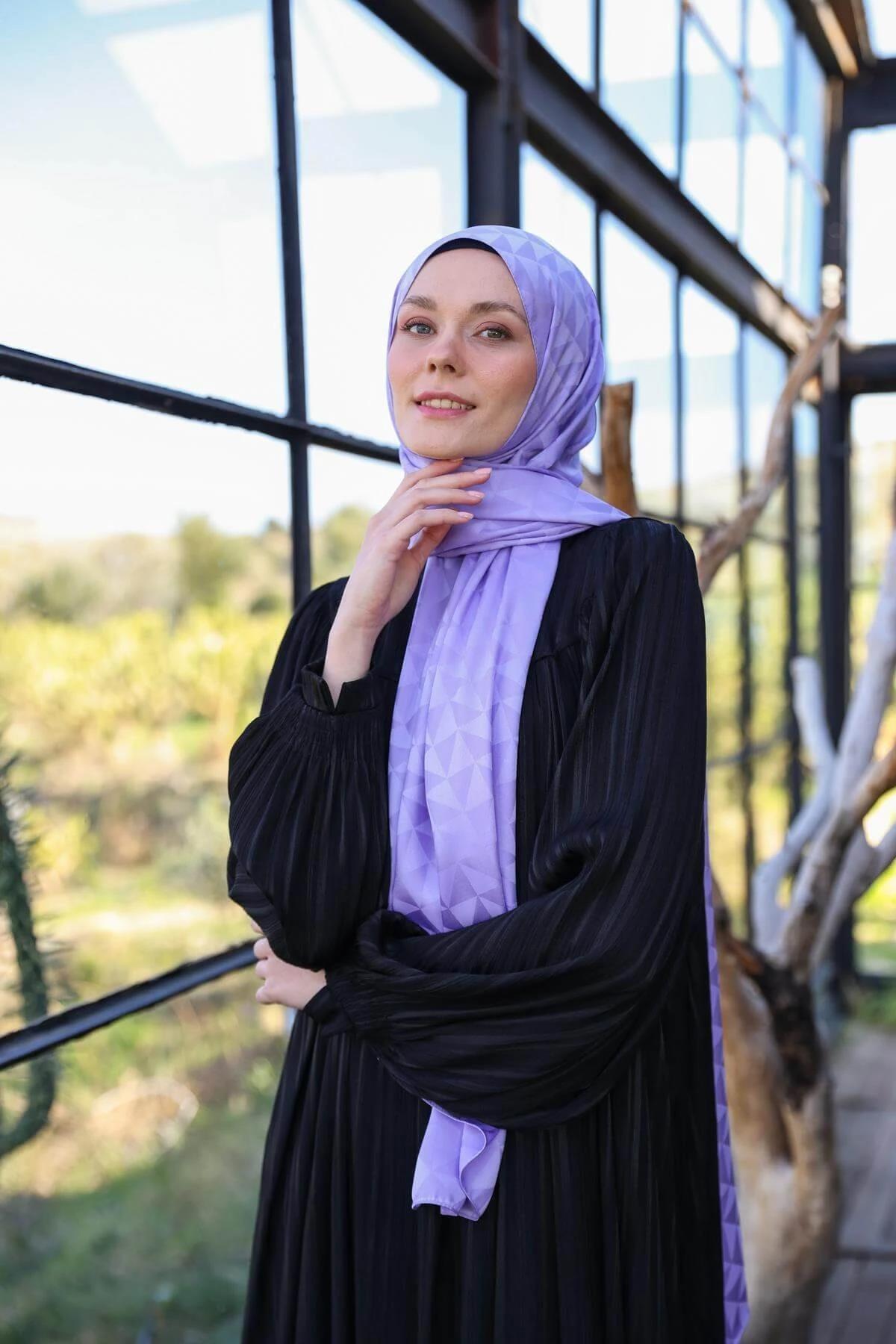 Triangle Desen İpeksi Jakar Şal Light Lavanta 9005-26