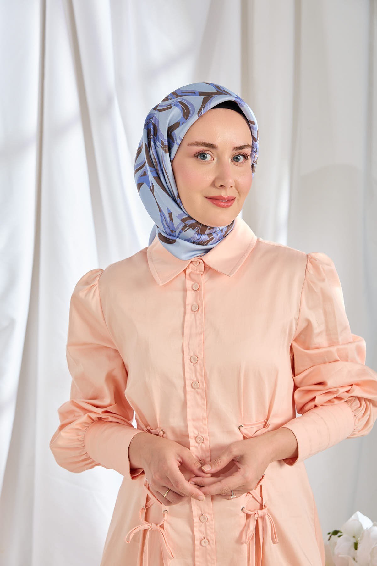 Twill İpek Eşarp Bloom Lila Mavi