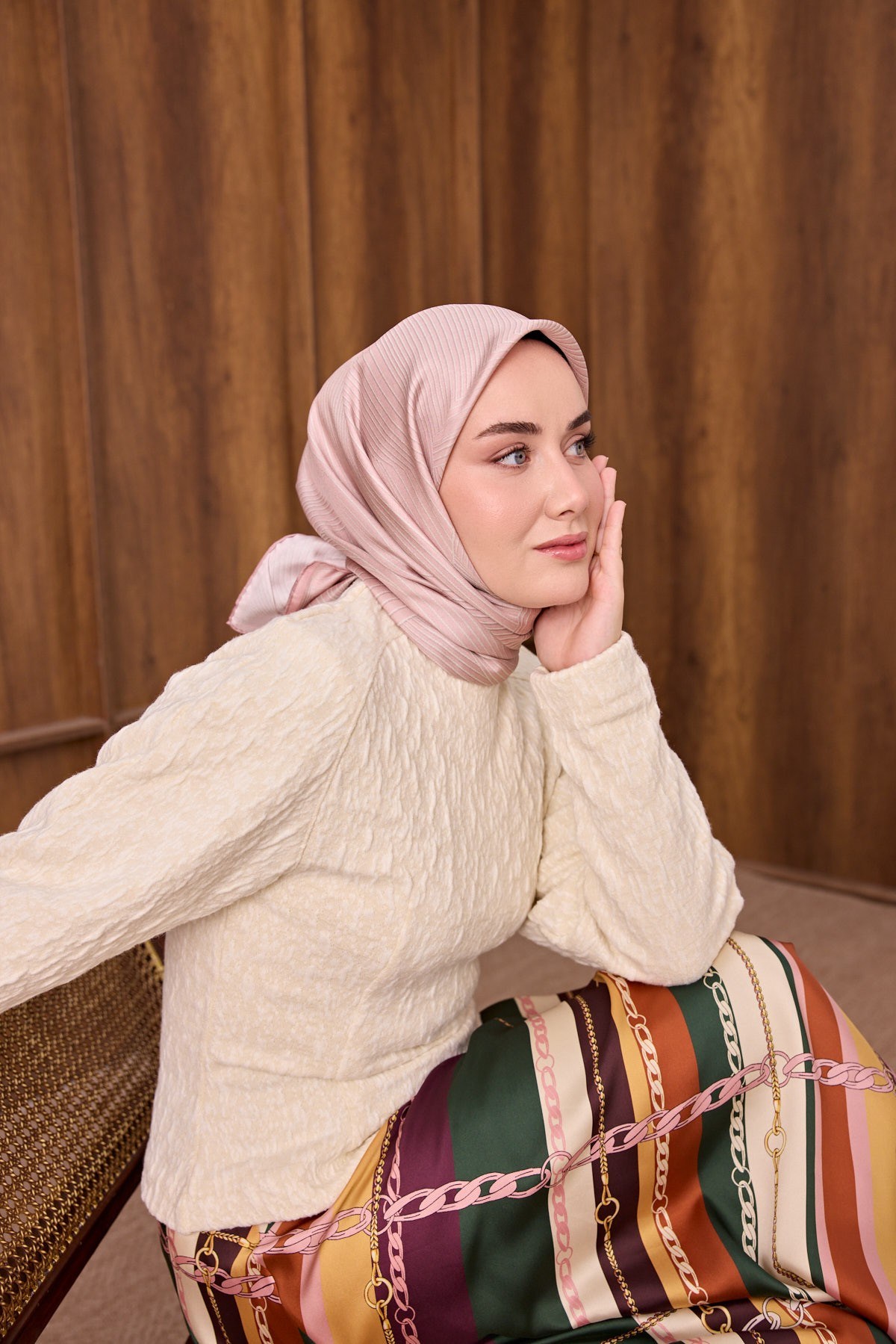Twill İpek Eşarp Fluid Lines Pudra Pembe