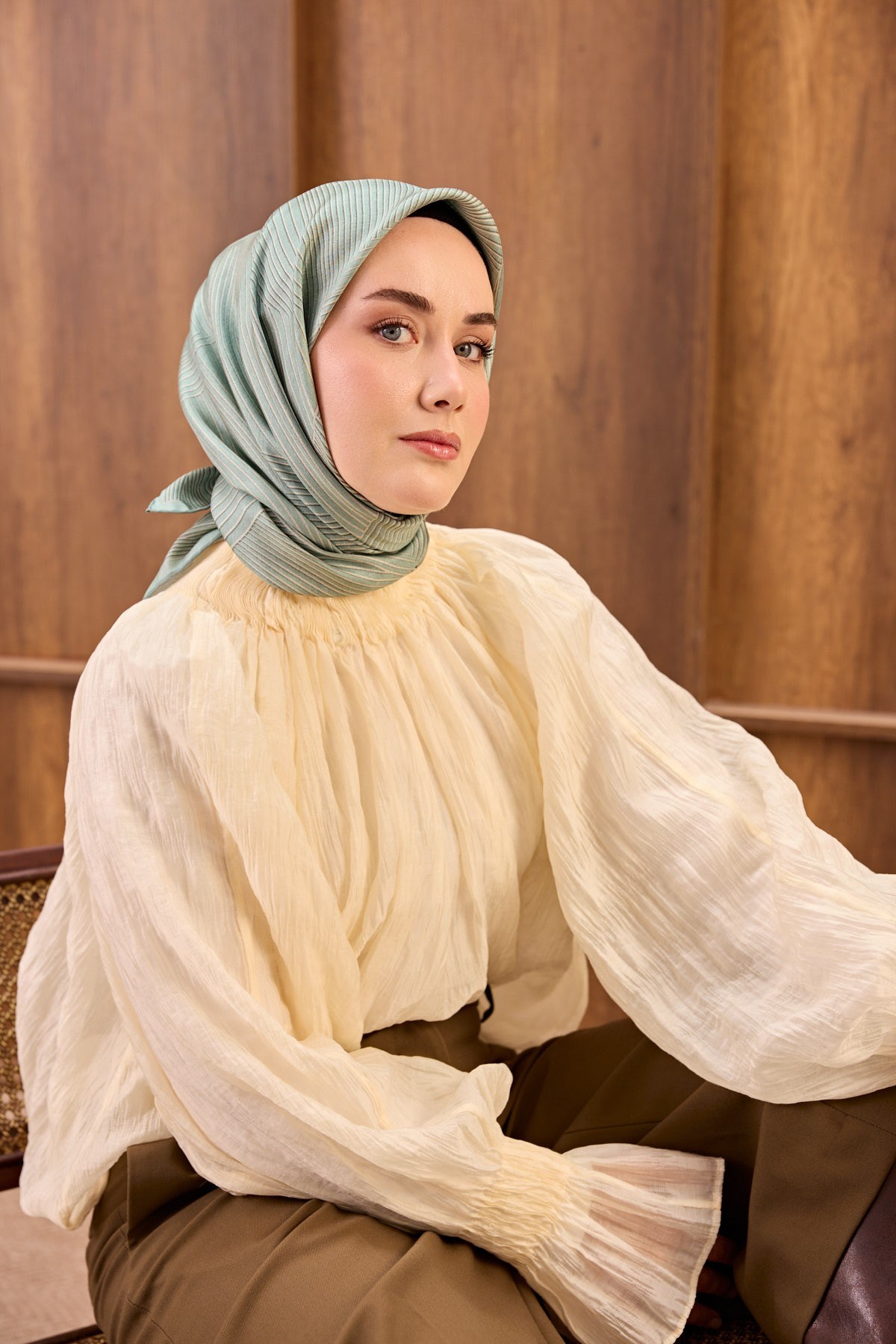 Twill İpek Eşarp Fluid Lines Su Yeşili