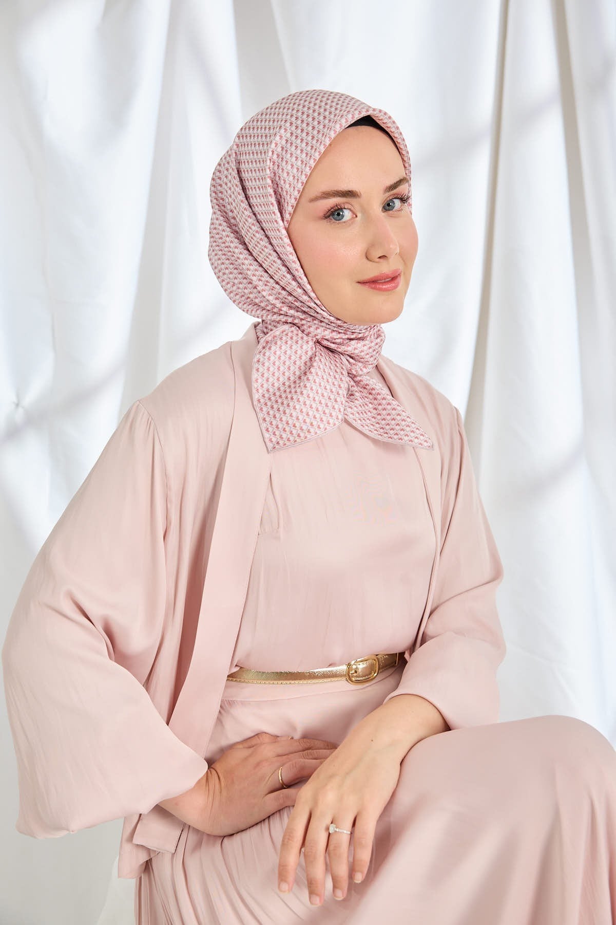 Twill İpek Eşarp Micro Kare Koyu Pembe