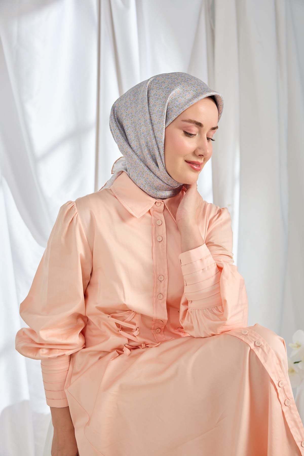 Twill İpek Eşarp Mini Bouquet Lila