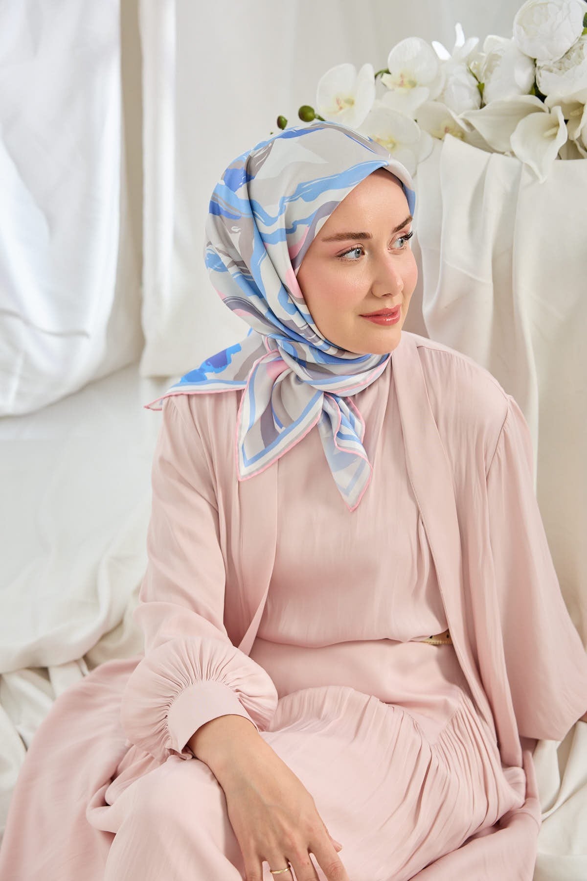 Twill İpek Eşarp Soyut İndigo