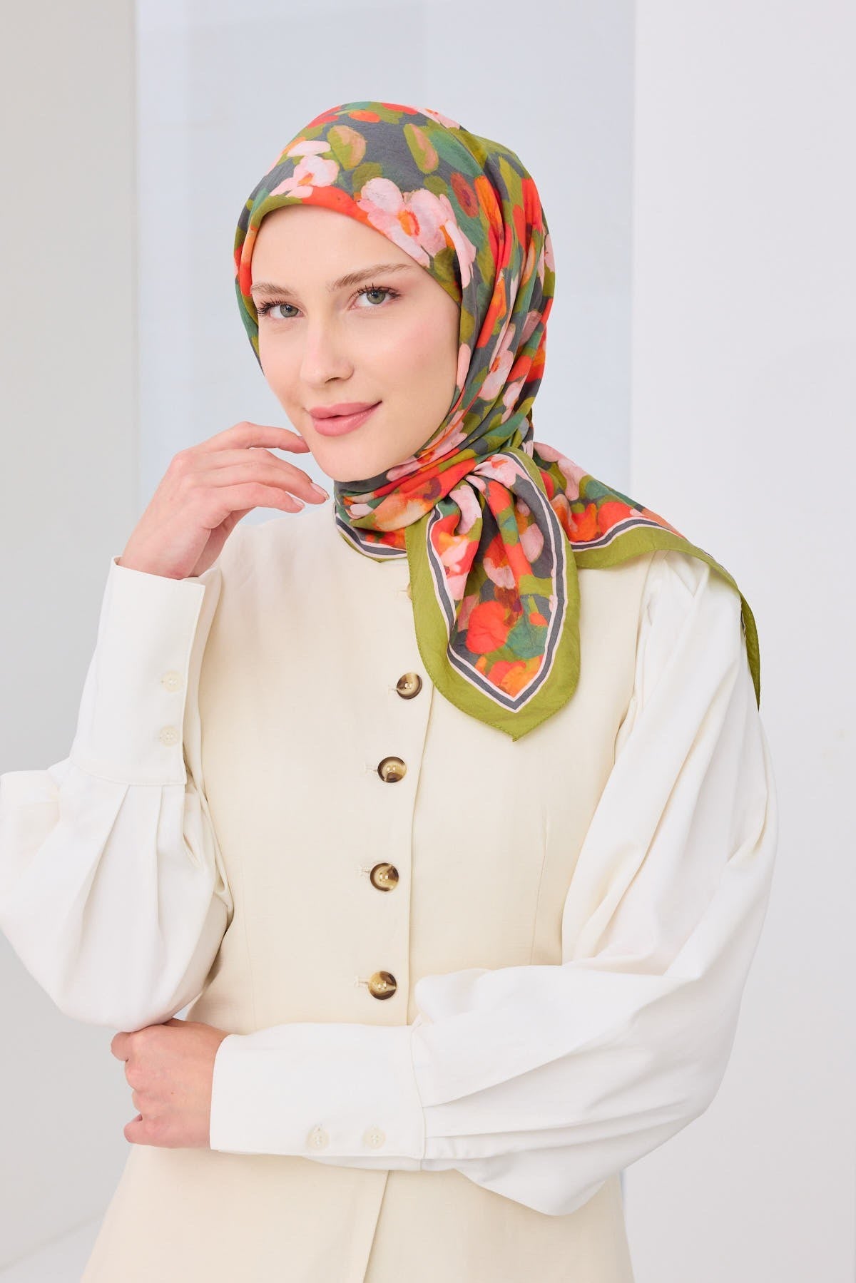 Velora Eşarp Floral Yeşil