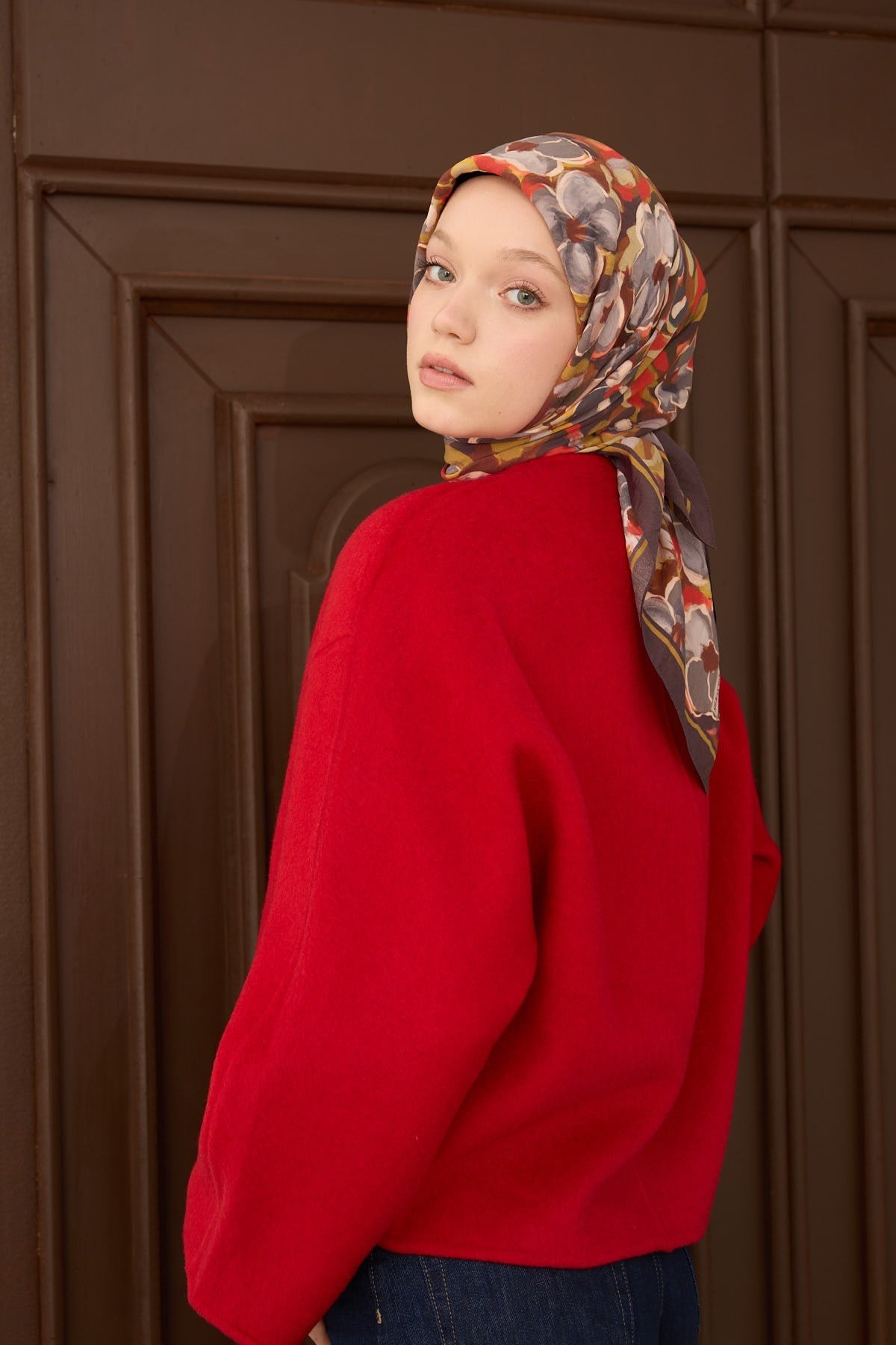 Velora Eşarp Flower  Acı Kahve