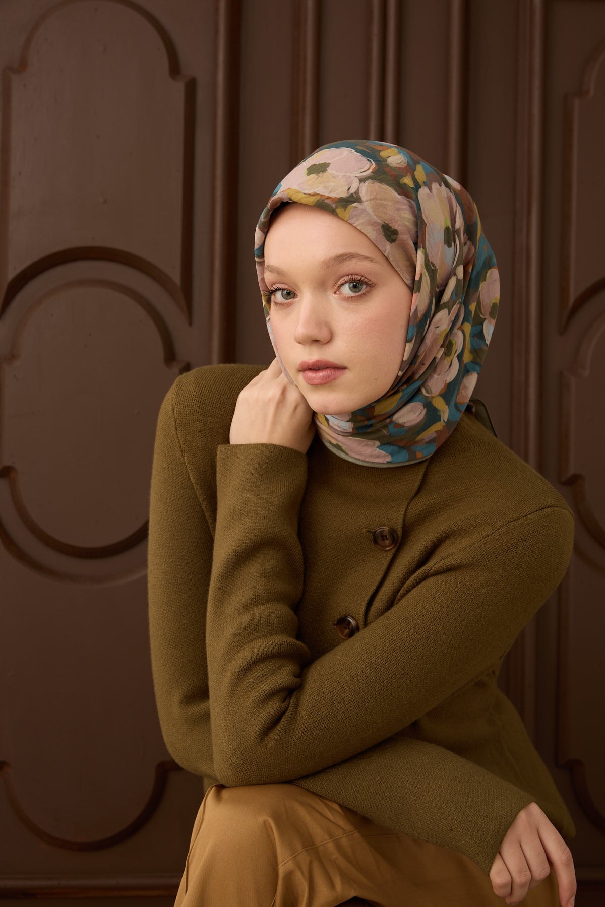 Velora Eşarp Flower Haki