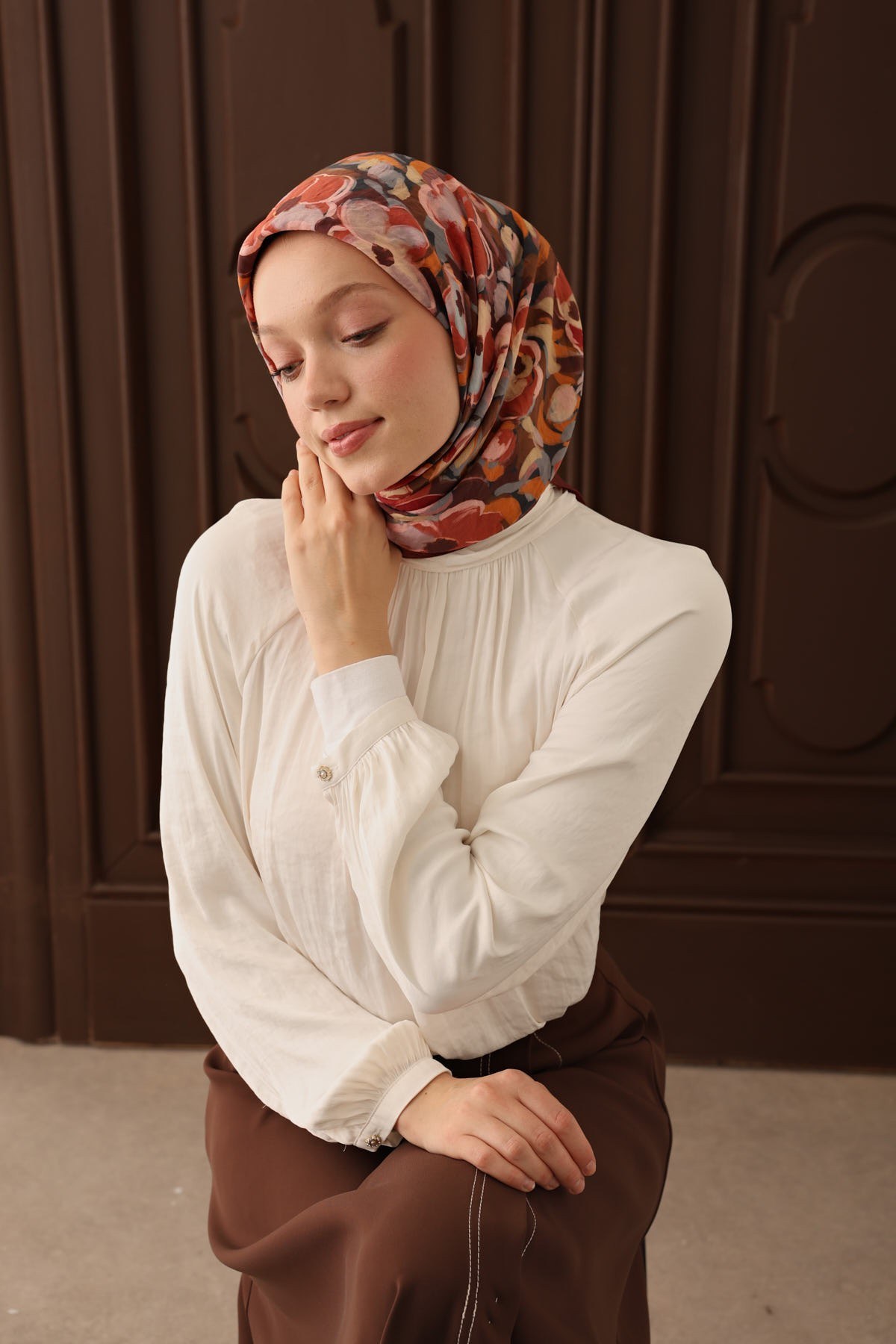 Velora Eşarp Flower Kiremit Bordo