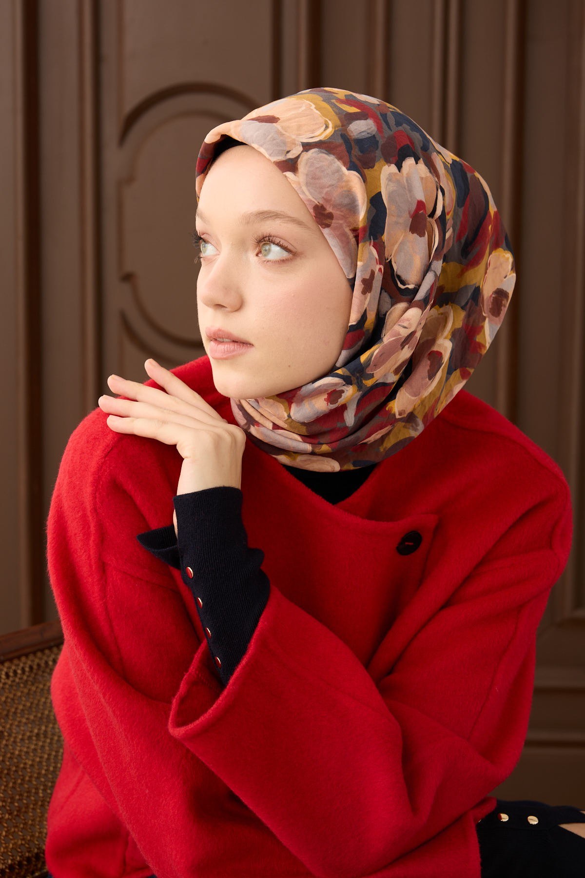 Velora Eşarp Flower Koyu Gri