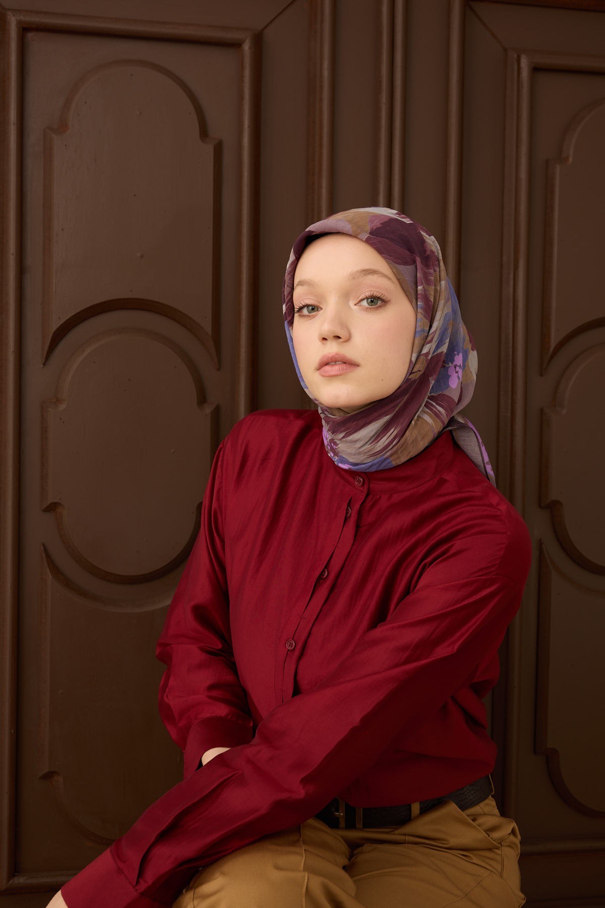 Velora Eşarp Flower Koyu Gülkurusu