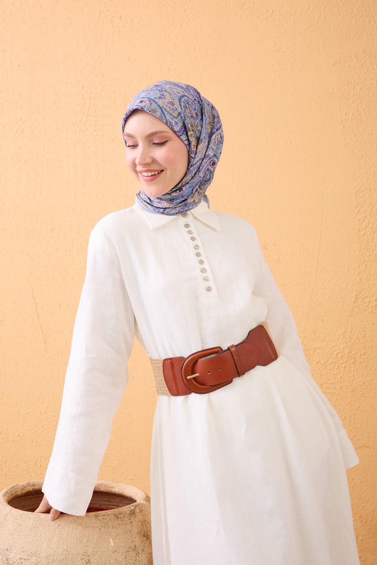 Velora Eşarp Vintage Paisley Mavi Gri