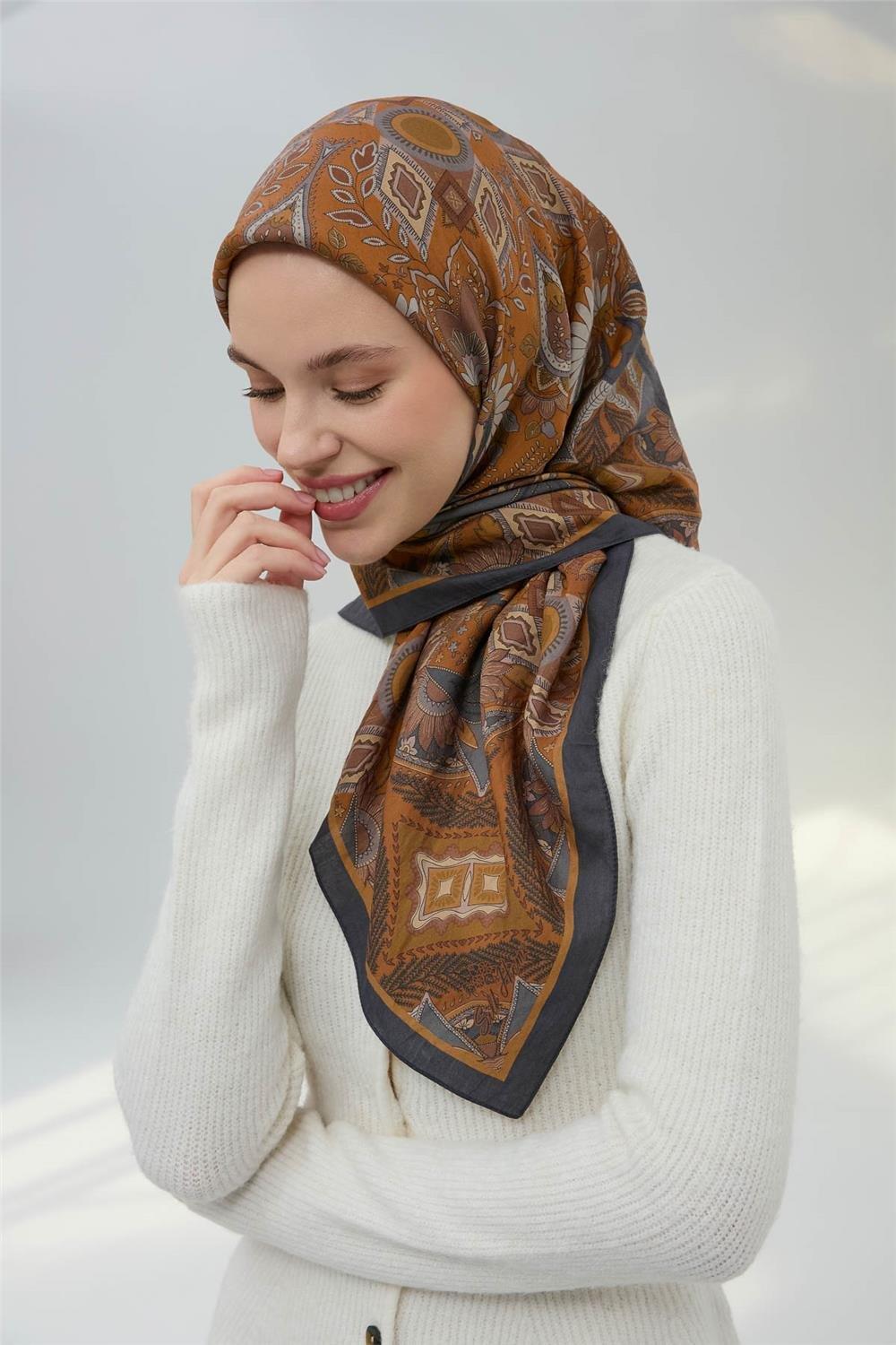 Viskon Velora Eşarp Antrasit Dört Mevsim 90x90