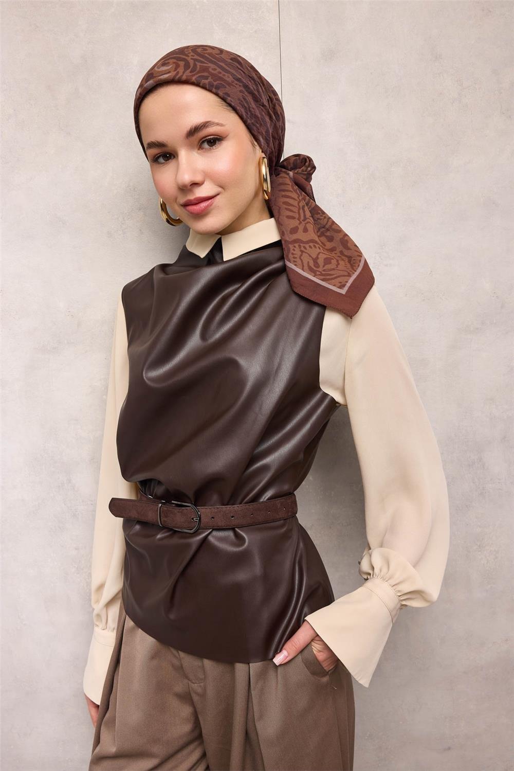 Viskon Velora Eşarp Dört Mevsim Antik Desen Açık Mürdüm 90x90