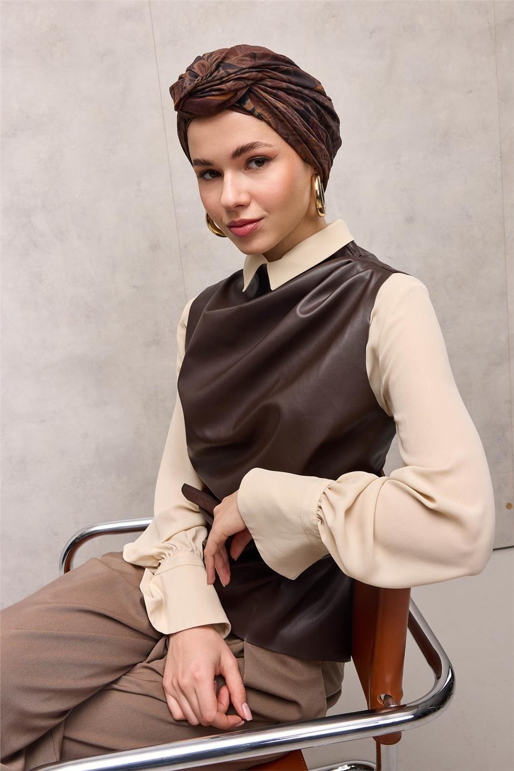 Viskon Velora Eşarp Dört Mevsim Antik Desen Çikolata Kahve 90x90