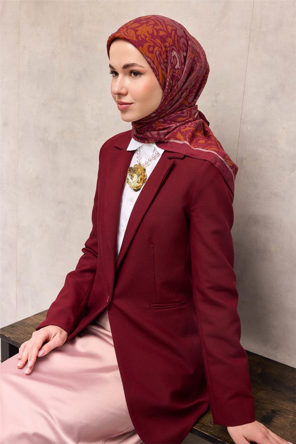 Viskon Velora Eşarp Dört Mevsim Antik Desen Vişne 90x90