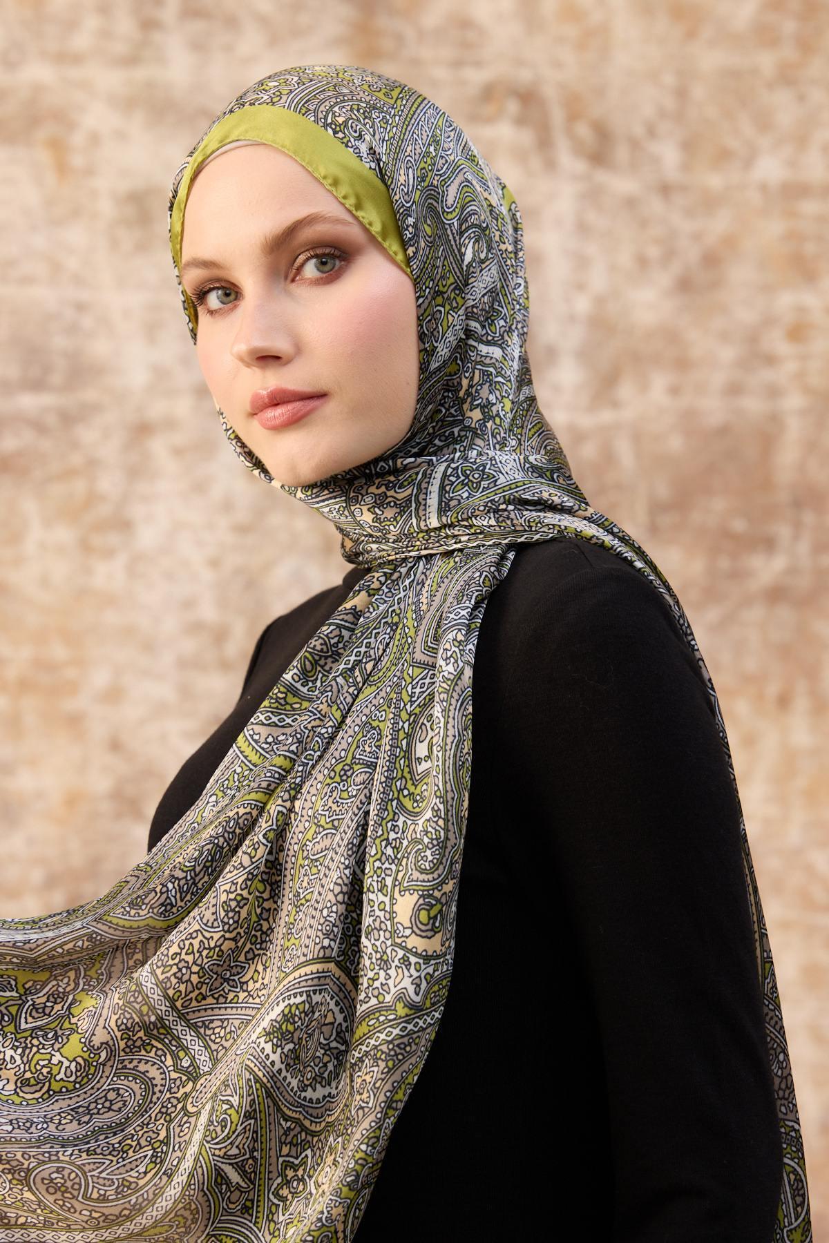 Yağ Yeşili Hint Vual Şal -  5003-12