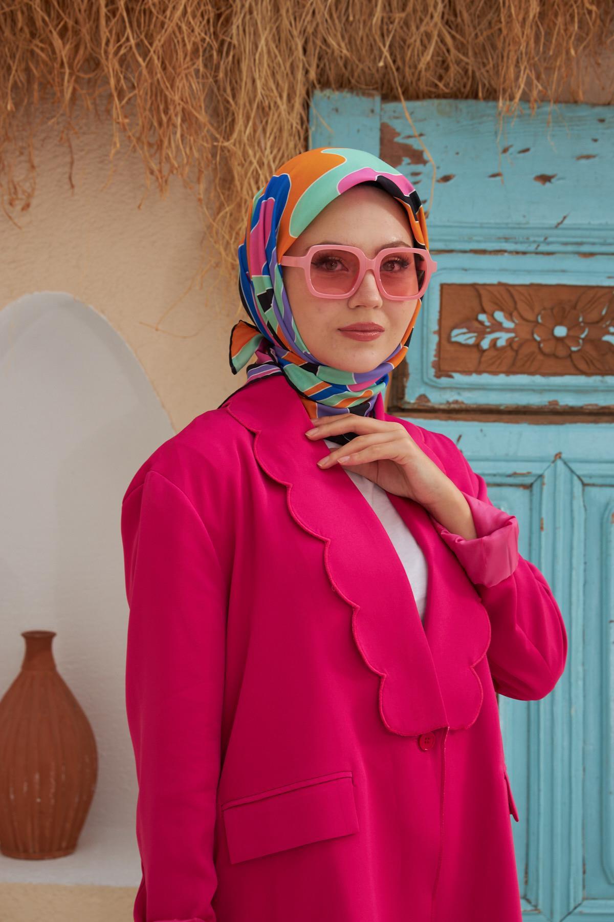 Yeni Twist Desen Pamuk Viskon Eşarp Turuncu Siyah 1133-02