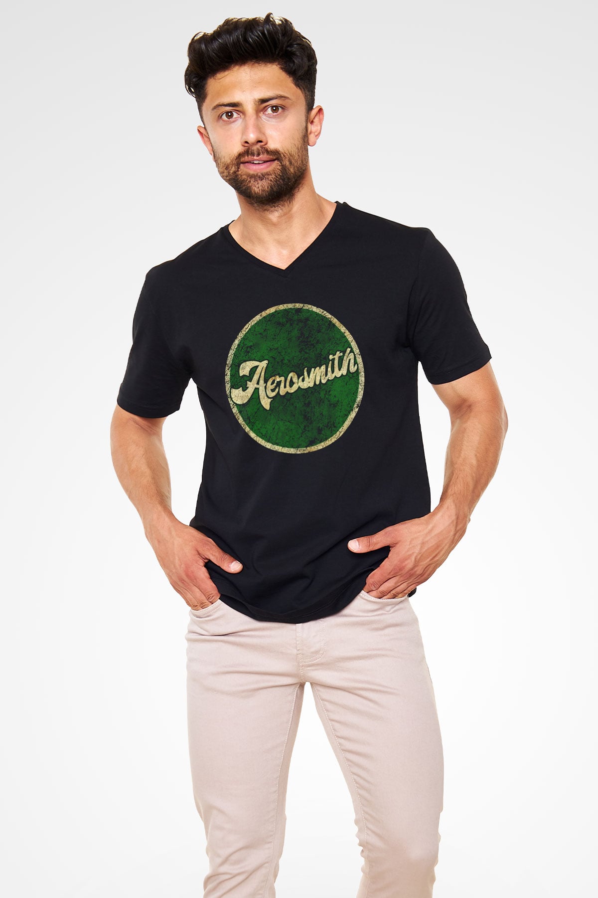  Aerosmith Siyah Unisex V Yaka Tişört