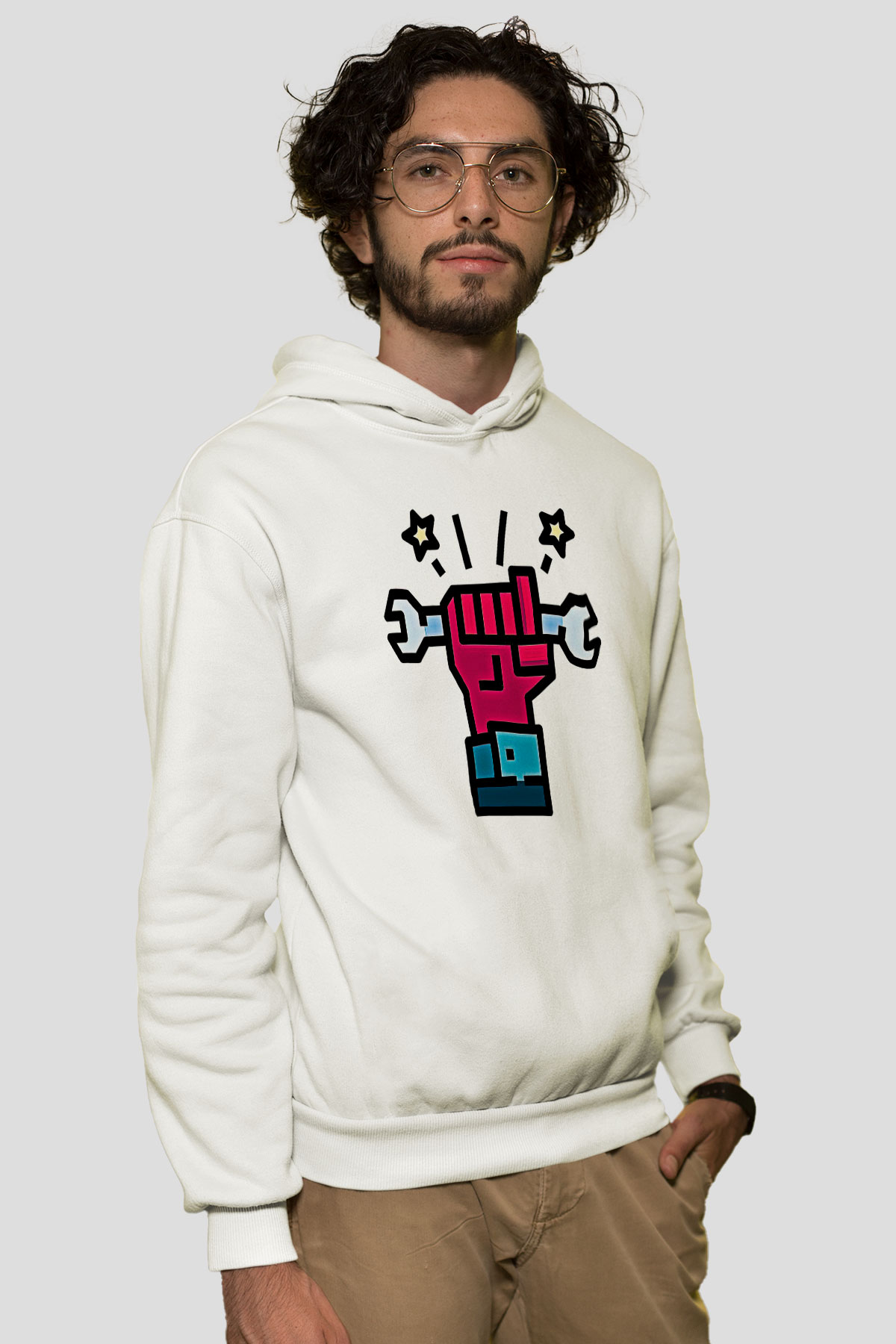 1 Mayıs Baskılı Beyaz Unisex Hoodie