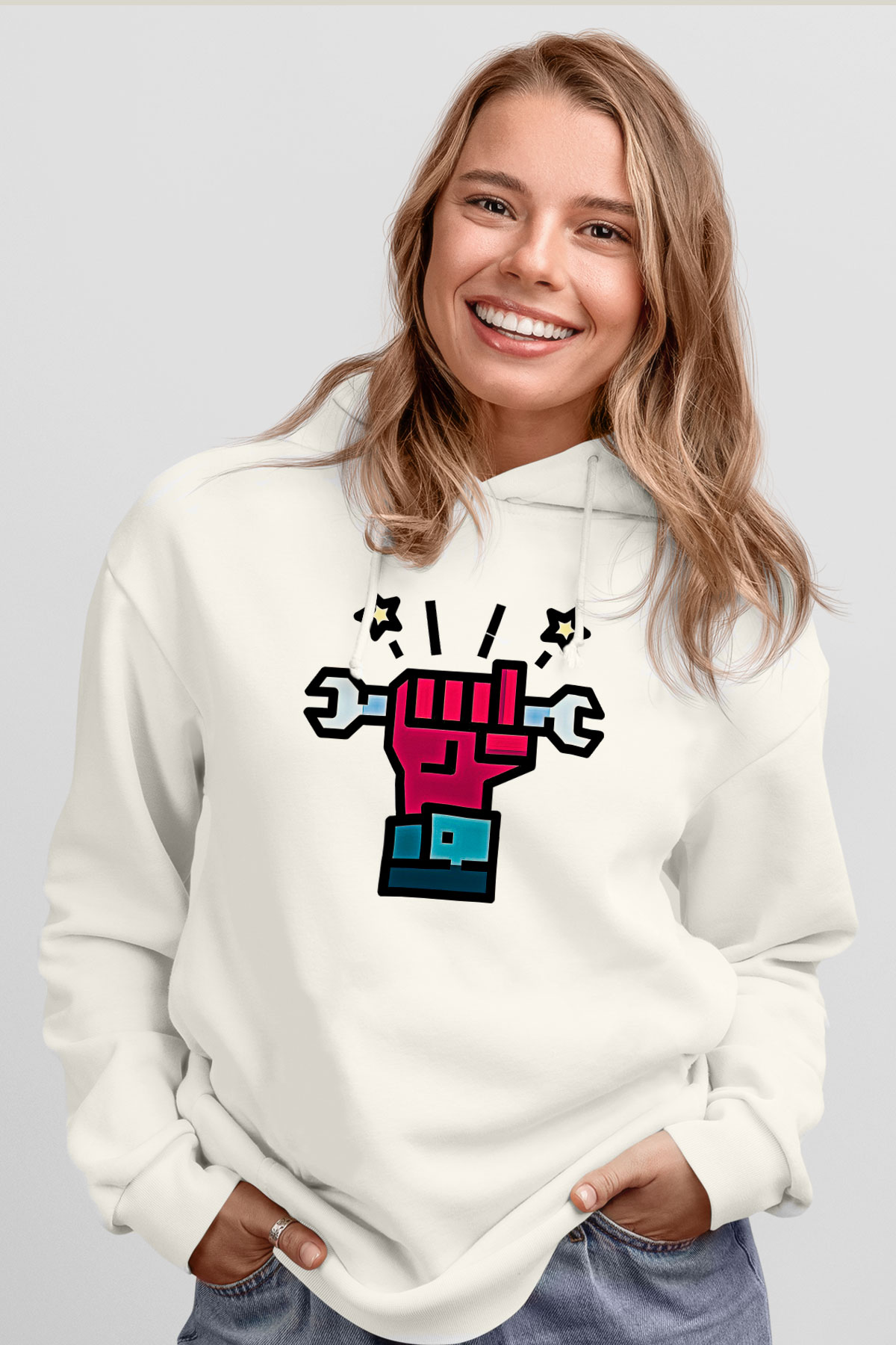 1 Mayıs Baskılı Beyaz Unisex Hoodie