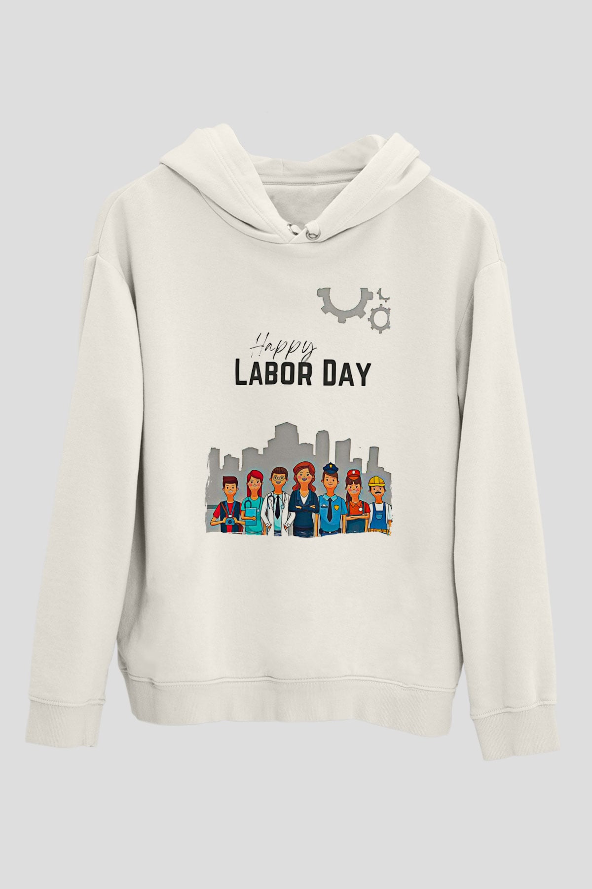 1 Mayıs Baskılı Beyaz Unisex Hoodie