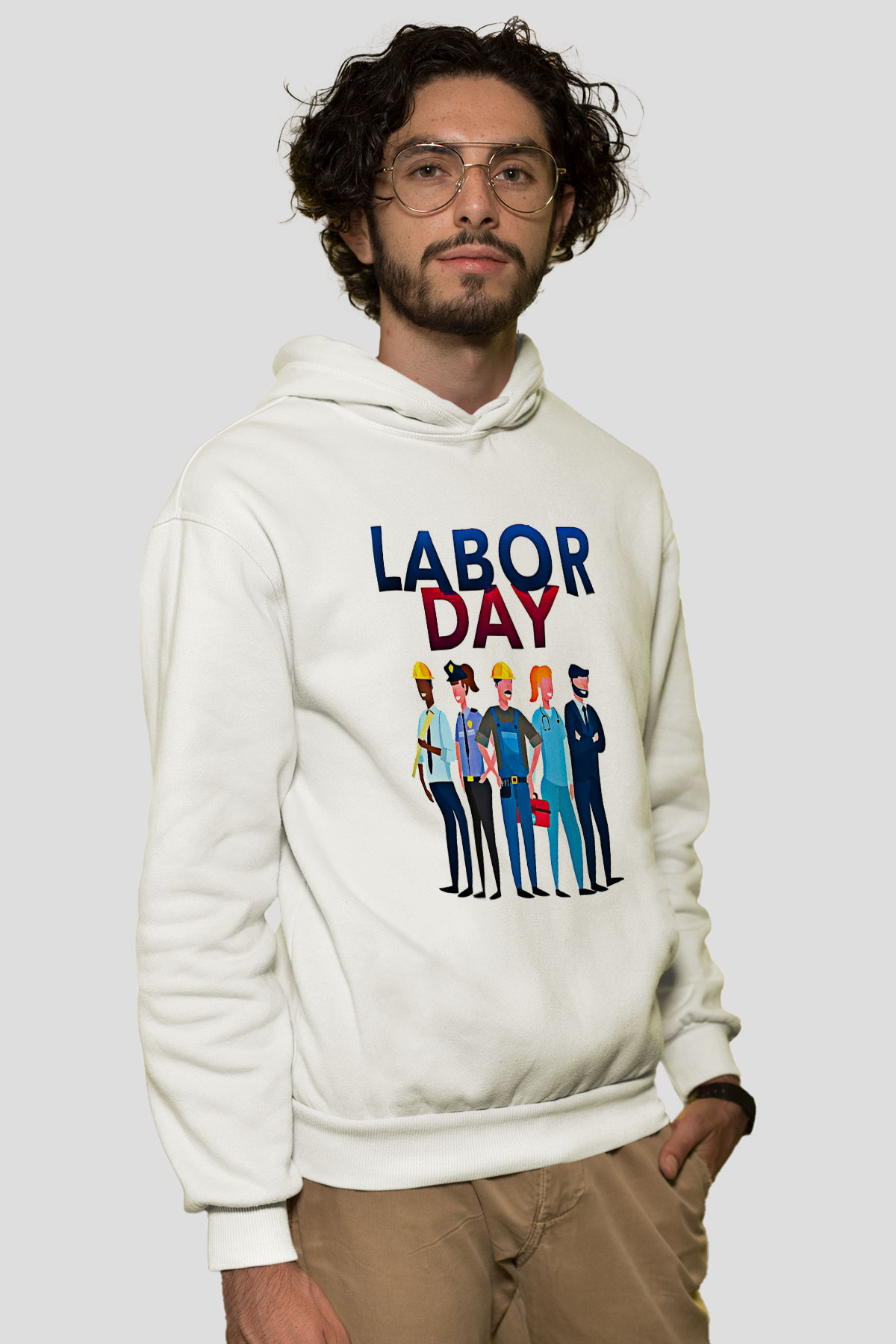 1 Mayıs Baskılı Beyaz Unisex Hoodie