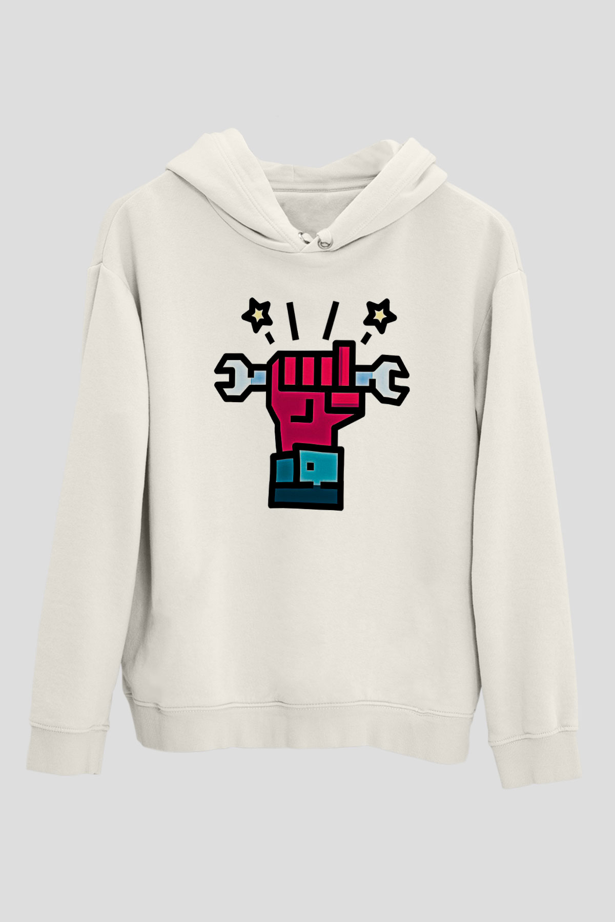 1 Mayıs Baskılı Beyaz Unisex Hoodie