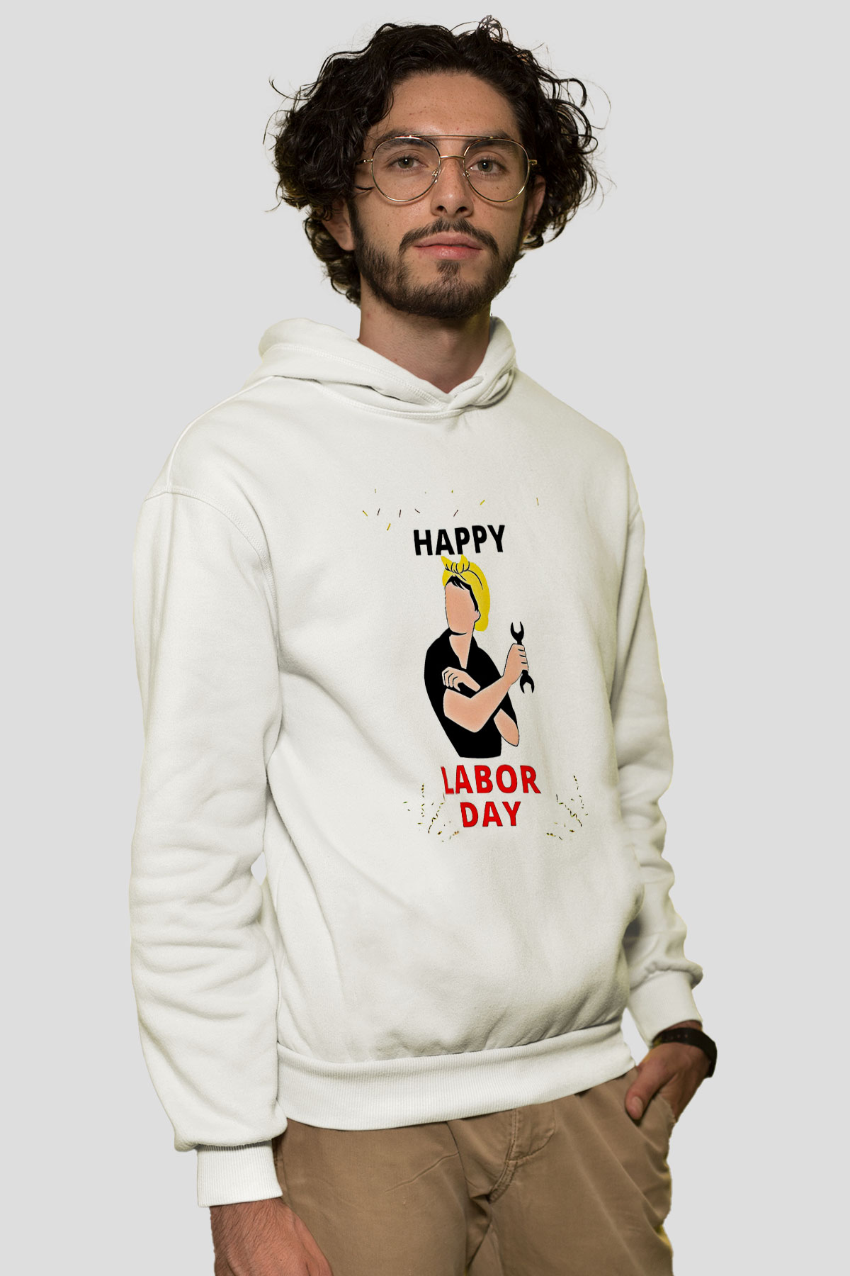 1 Mayıs Baskılı Beyaz Unisex Hoodie